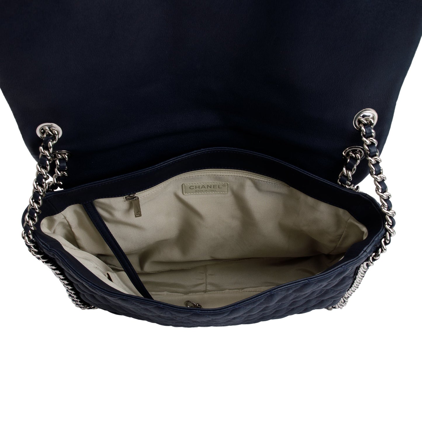 Chanel Navy Quilted Calfskin Leather Maxi Chain Around Flap Bag