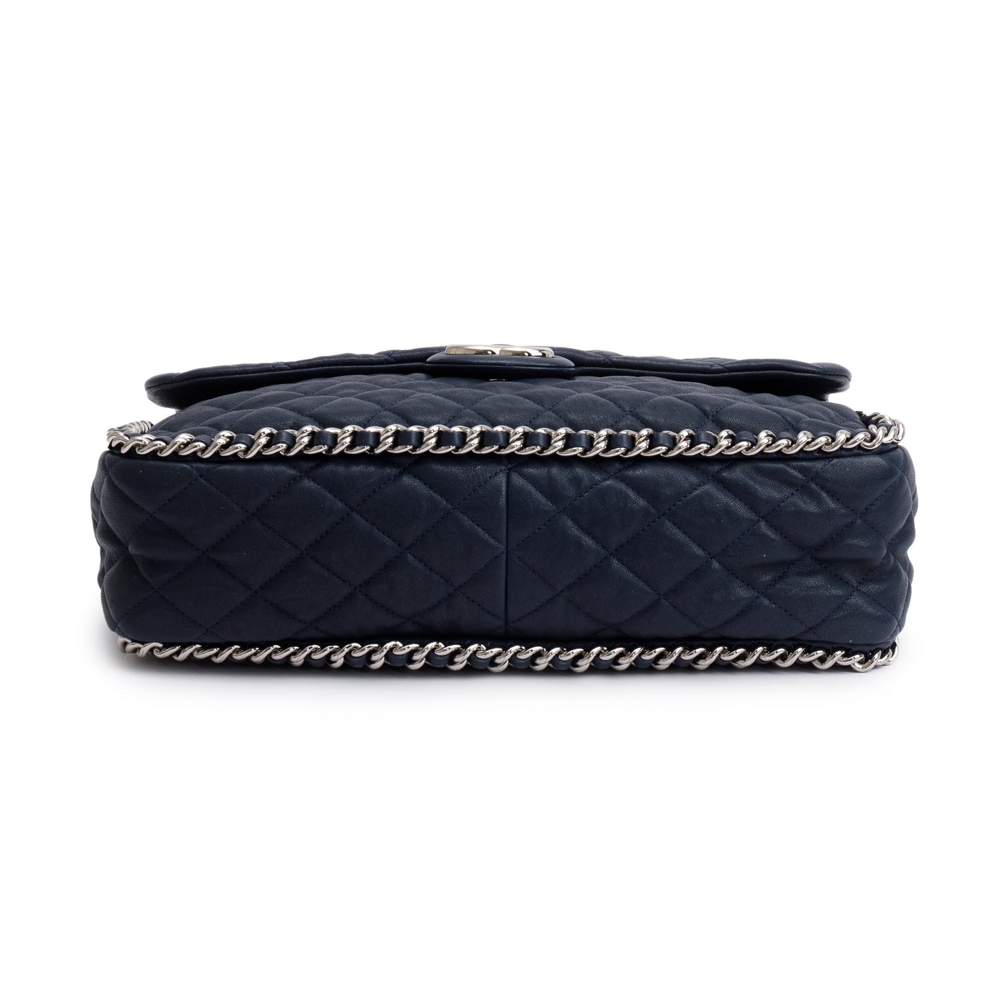 Chanel Navy Quilted Calfskin Leather Maxi Chain Around Flap Bag
