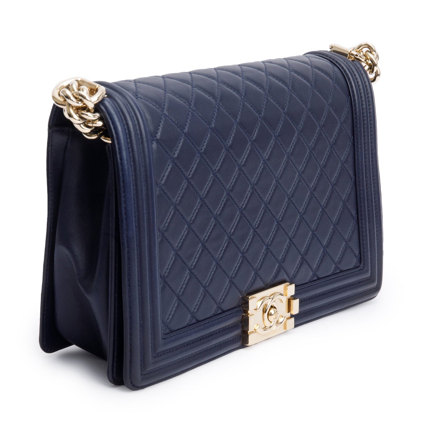 Chanel Navy Quilted Lambskin Leather Large Boy Bag