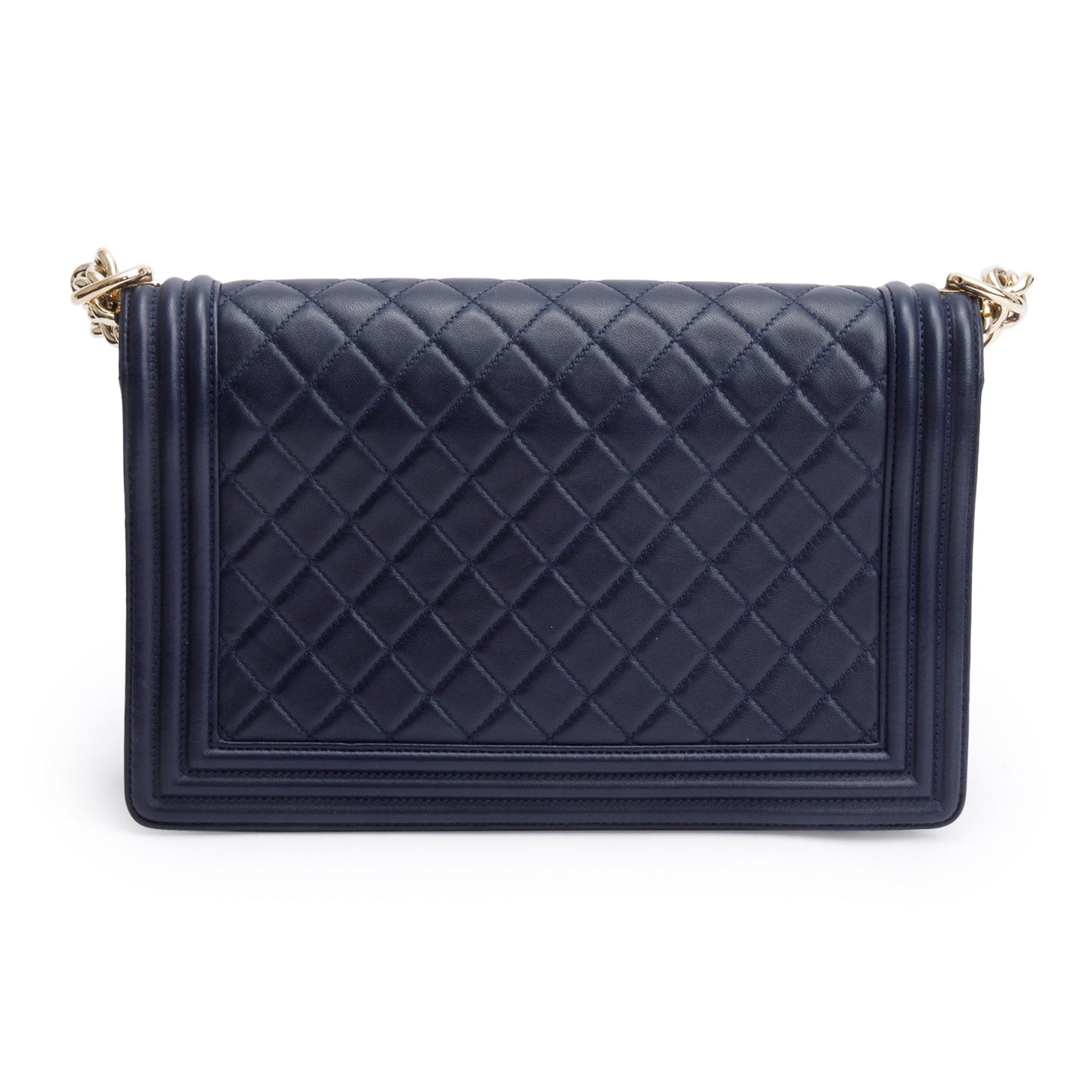 Chanel Navy Quilted Lambskin Leather Large Boy Bag