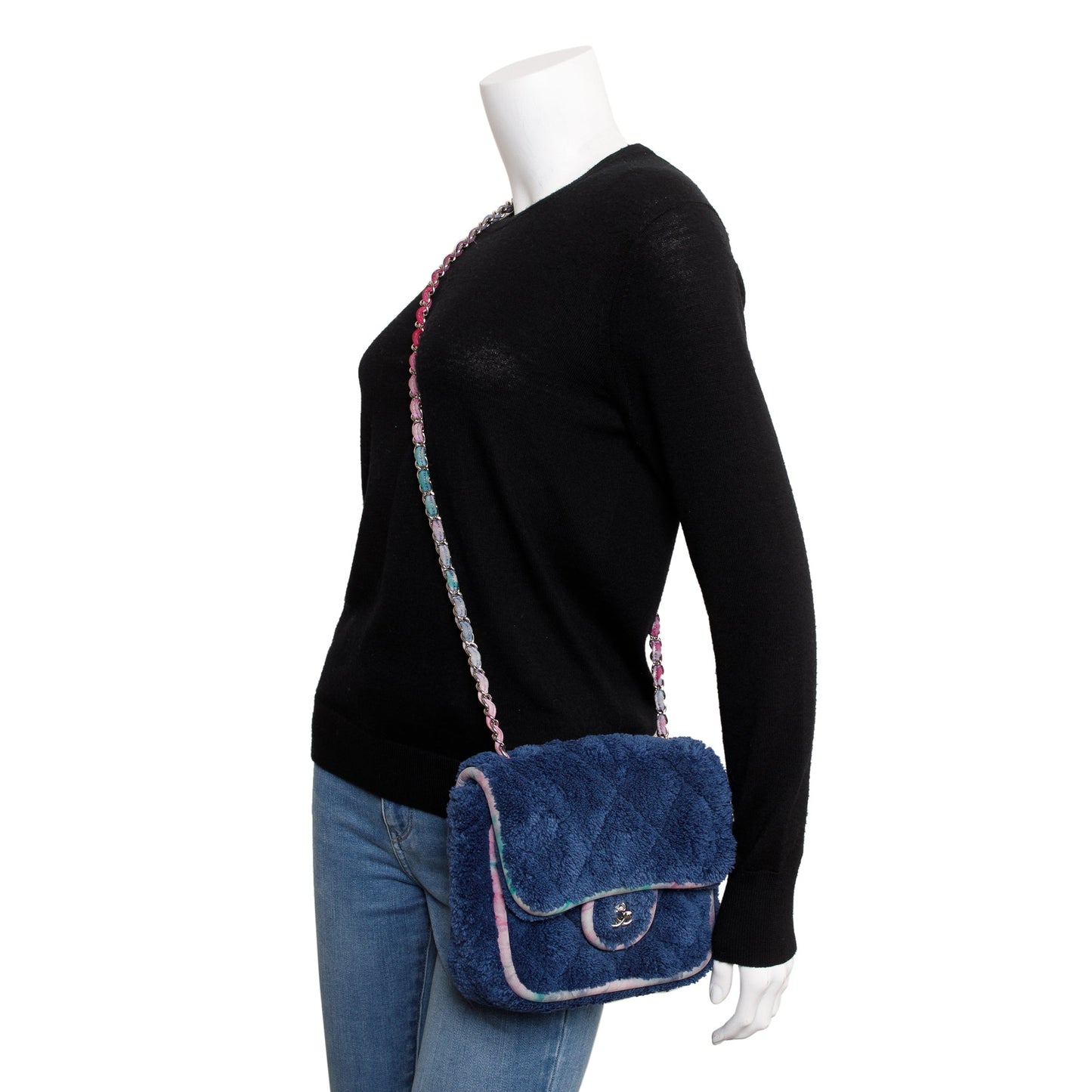 Chanel Navy Quilted Shearling Small Square Flap Bag
