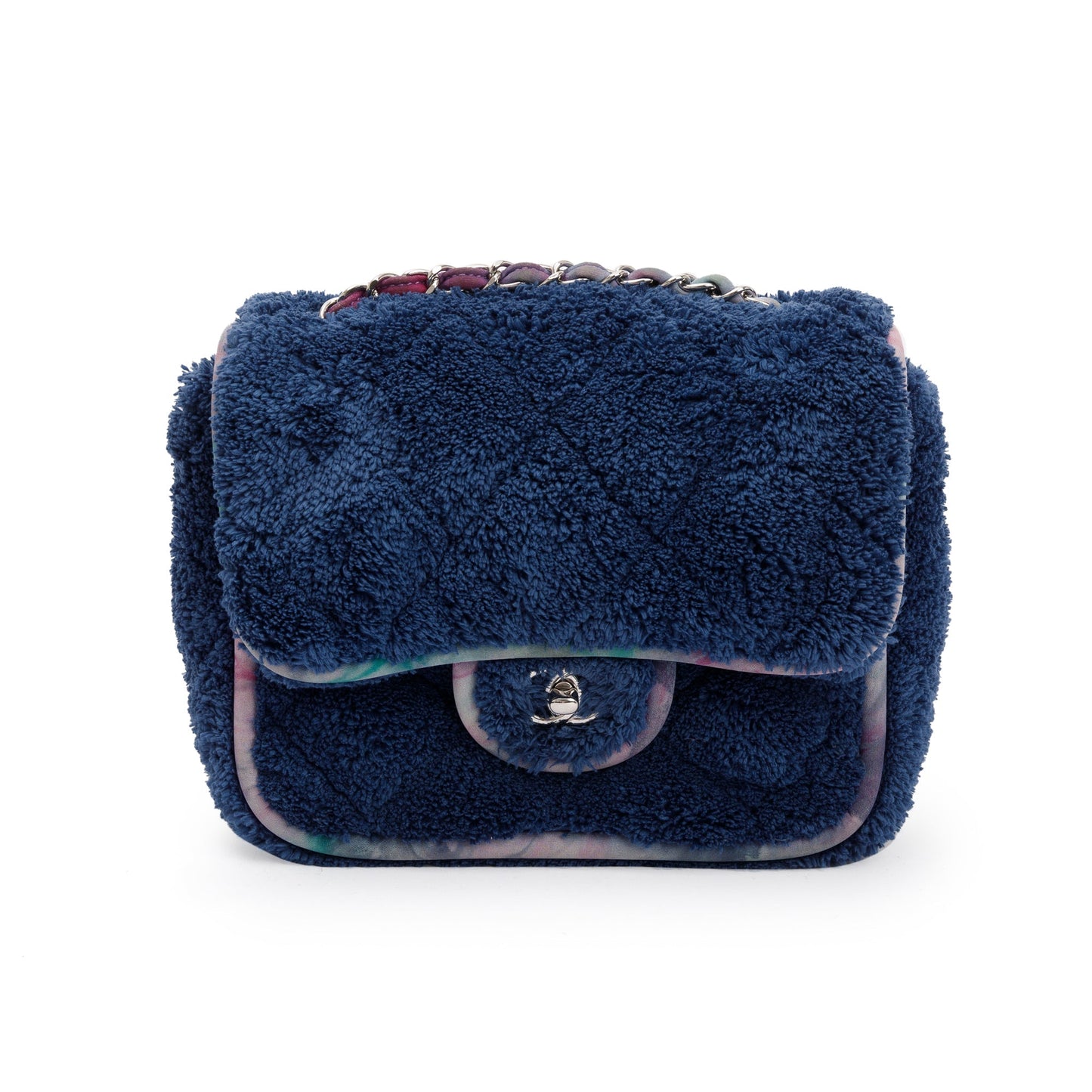Chanel Navy Quilted Shearling Small Square Flap Bag