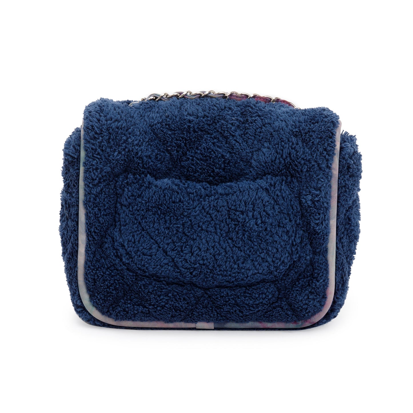 Chanel Navy Quilted Shearling Small Square Flap Bag