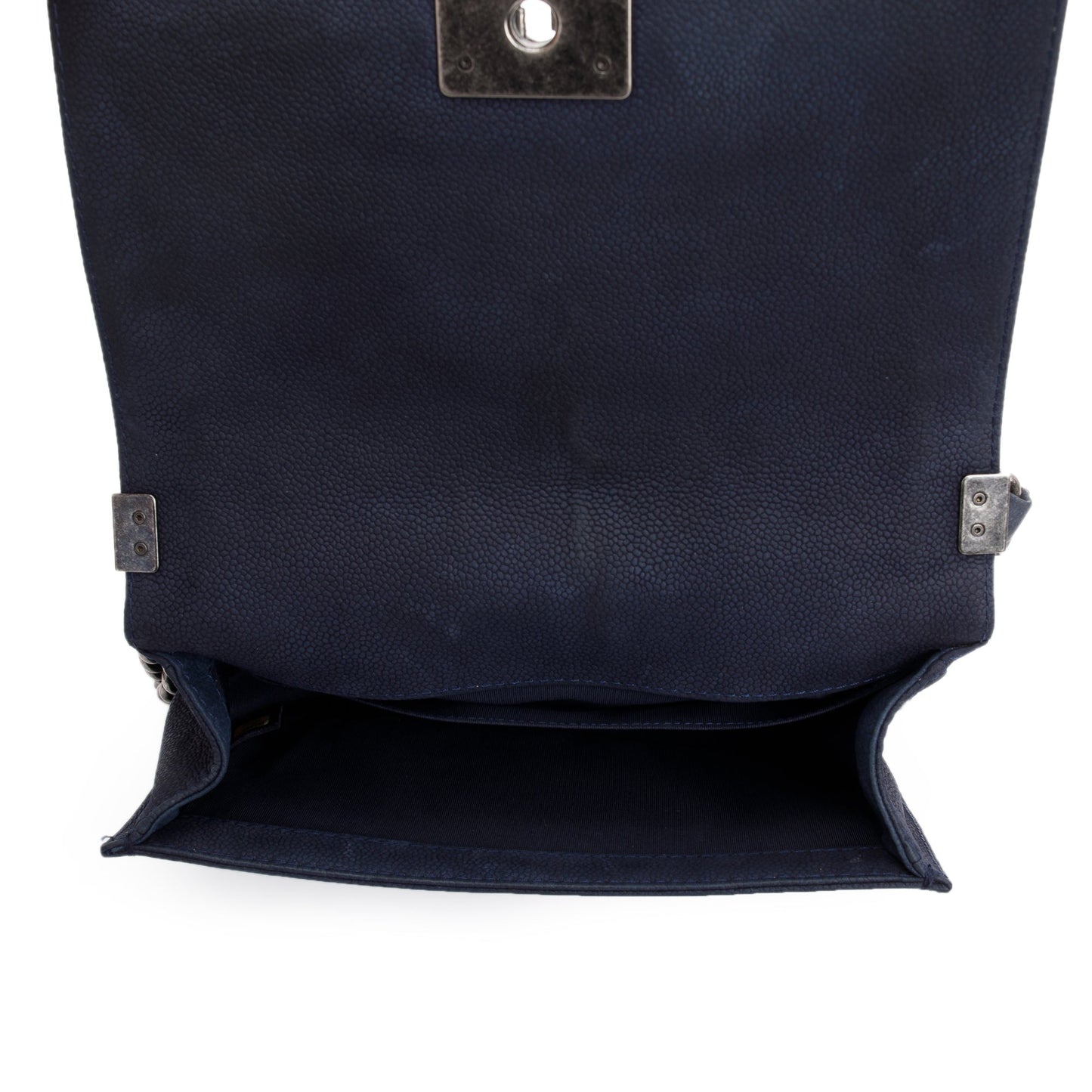 Chanel Navy Suede Calfskin Medium Boy Bag