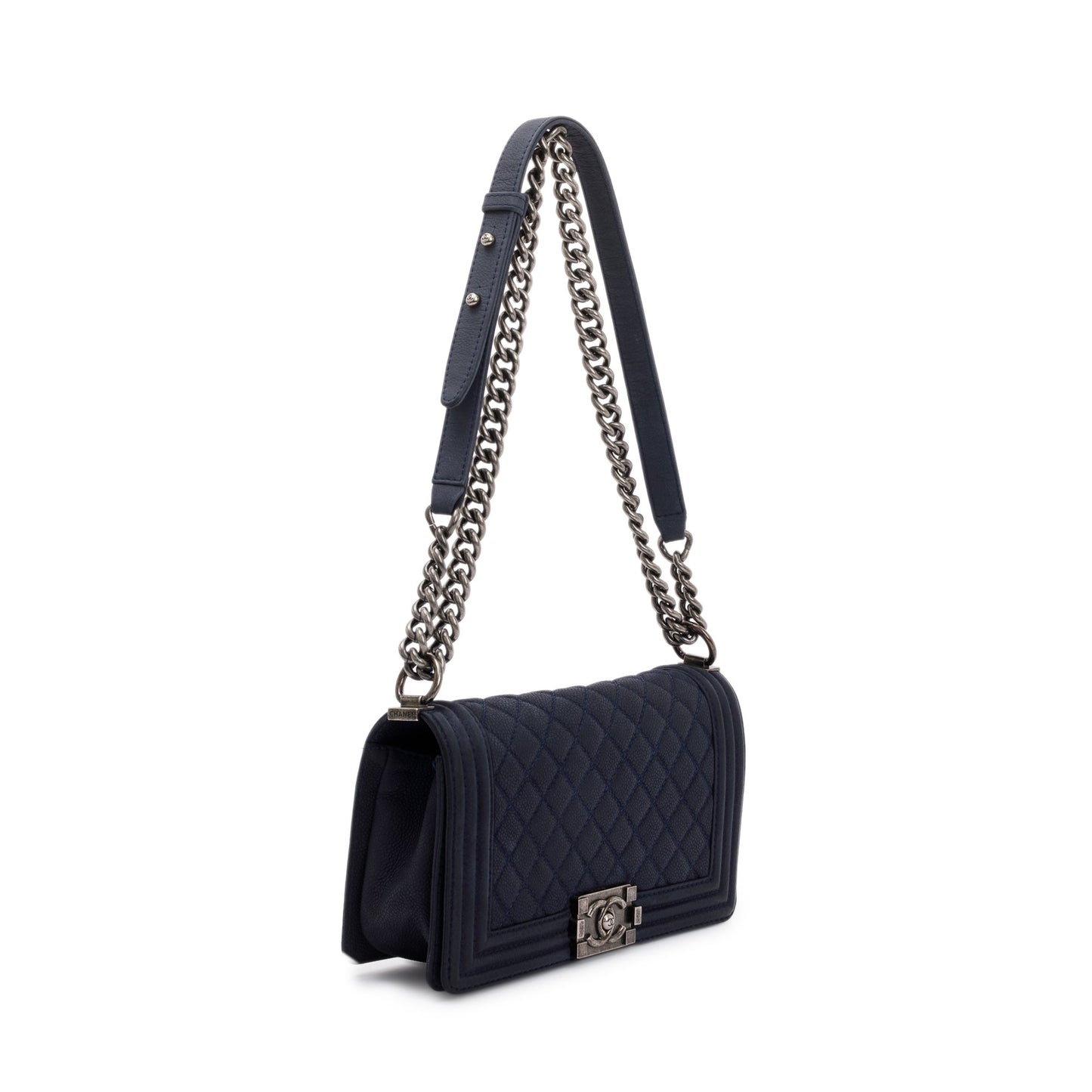 Chanel Navy Suede Calfskin Medium Boy Bag