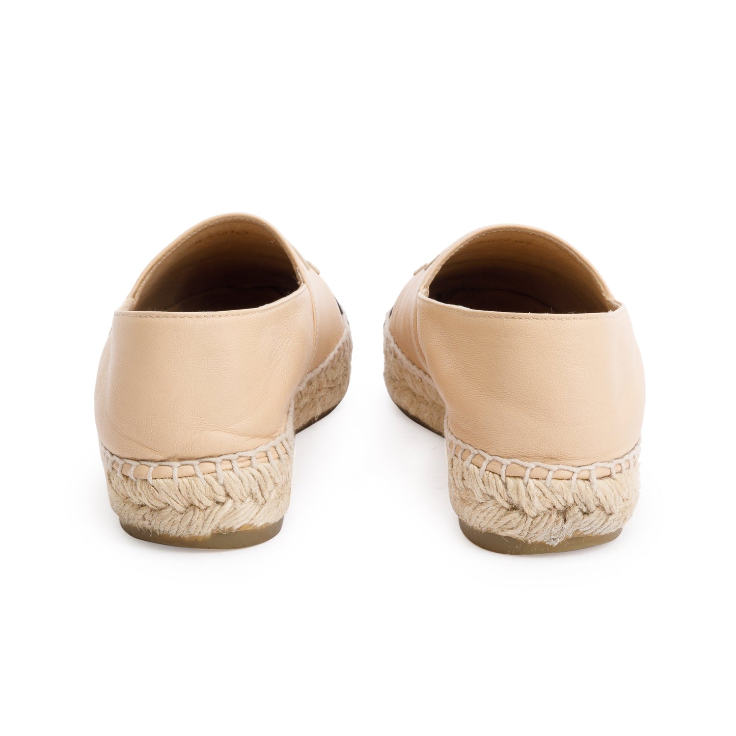 Chanel Neutral & Black Leather CC Logo Espadrilles, Size 36