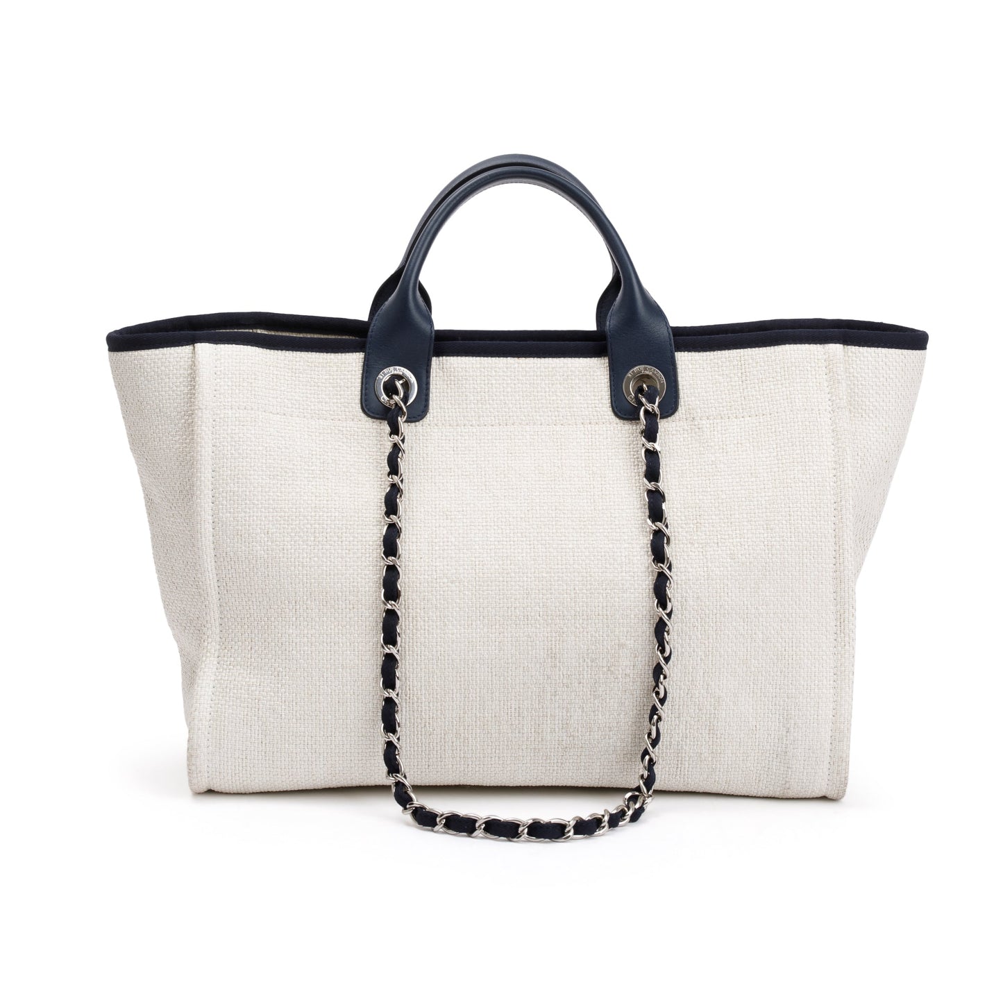 Chanel Neutral Canvas Navy Calfskin Medium Deauville Tote