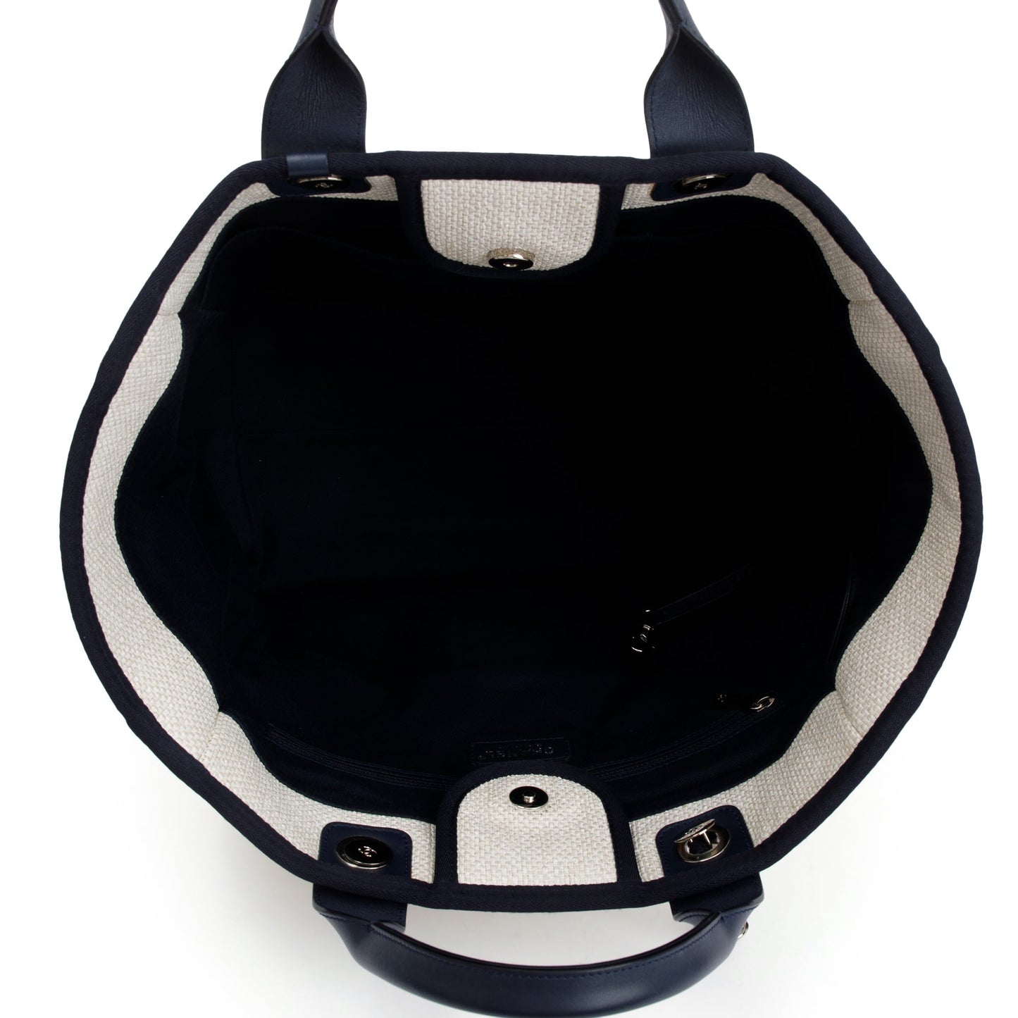 Chanel Neutral Canvas Navy Calfskin Medium Deauville Tote
