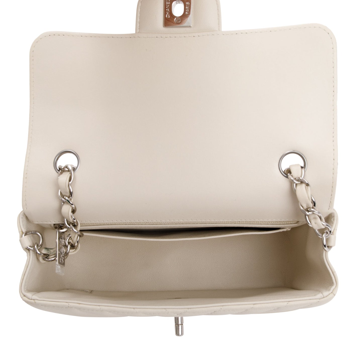 Chanel Neutral Chevron Quilted Lambskin Classic Mini Rectangular Flap Bag