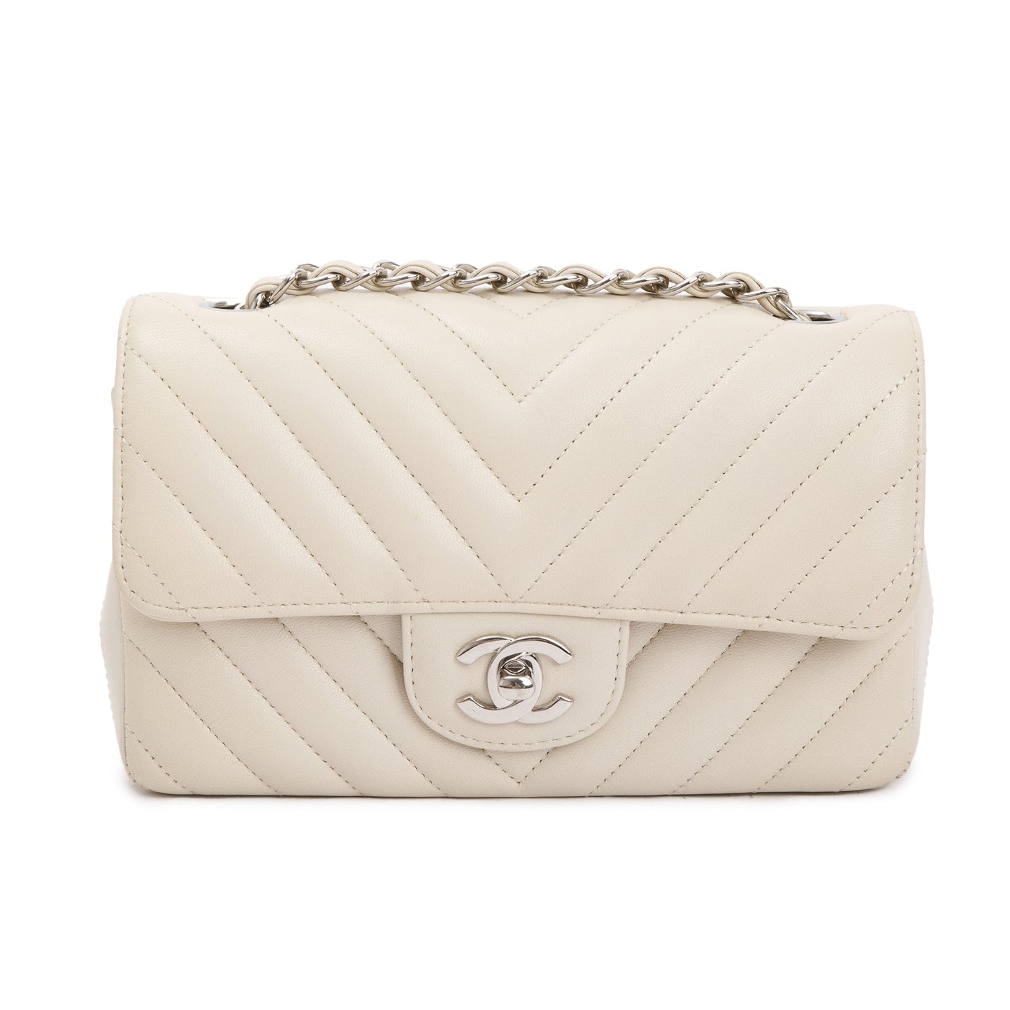 Chanel Neutral Chevron Quilted Lambskin Classic Mini Rectangular Flap Bag