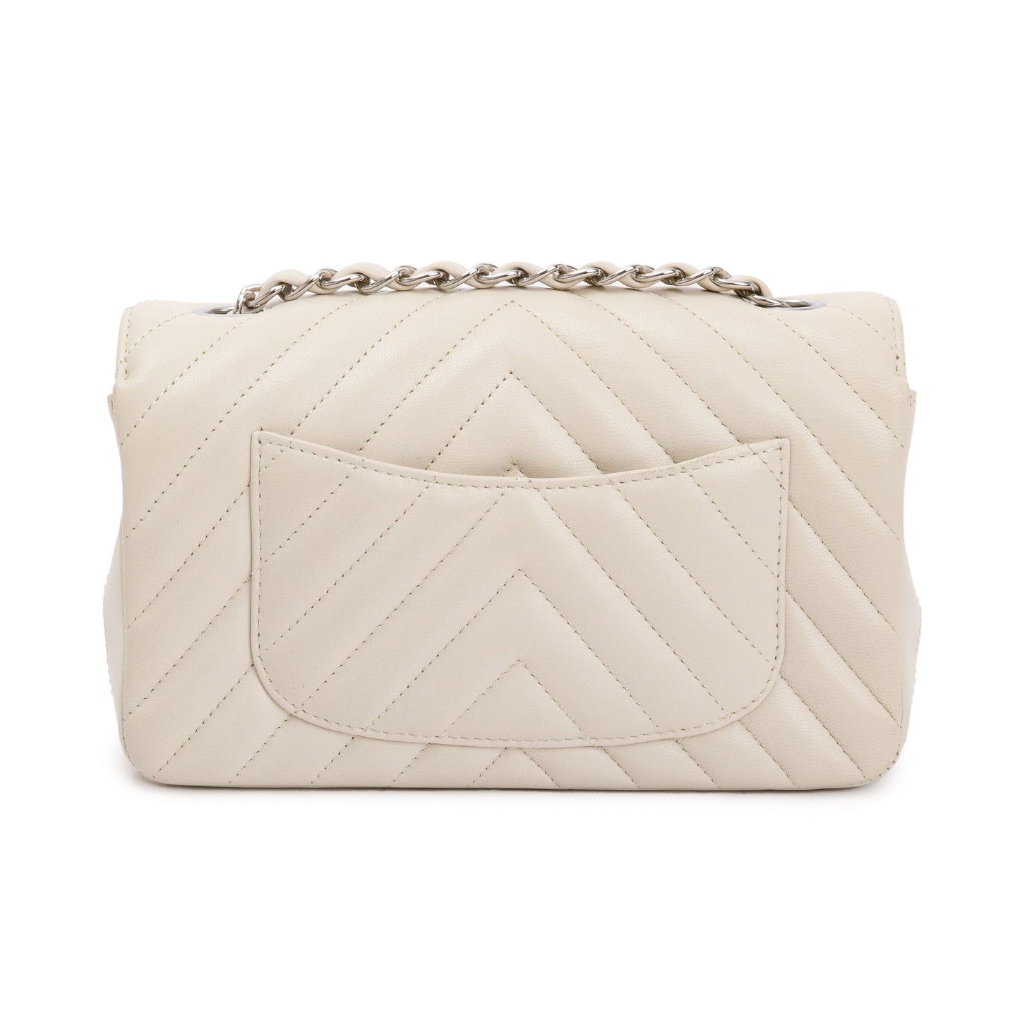 Chanel Neutral Chevron Quilted Lambskin Classic Mini Rectangular Flap Bag