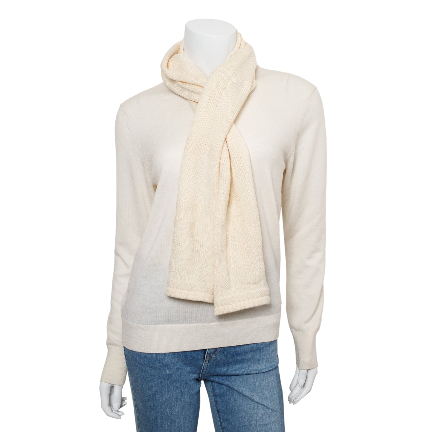 Chanel Neutral Logo Print Wool Scarf