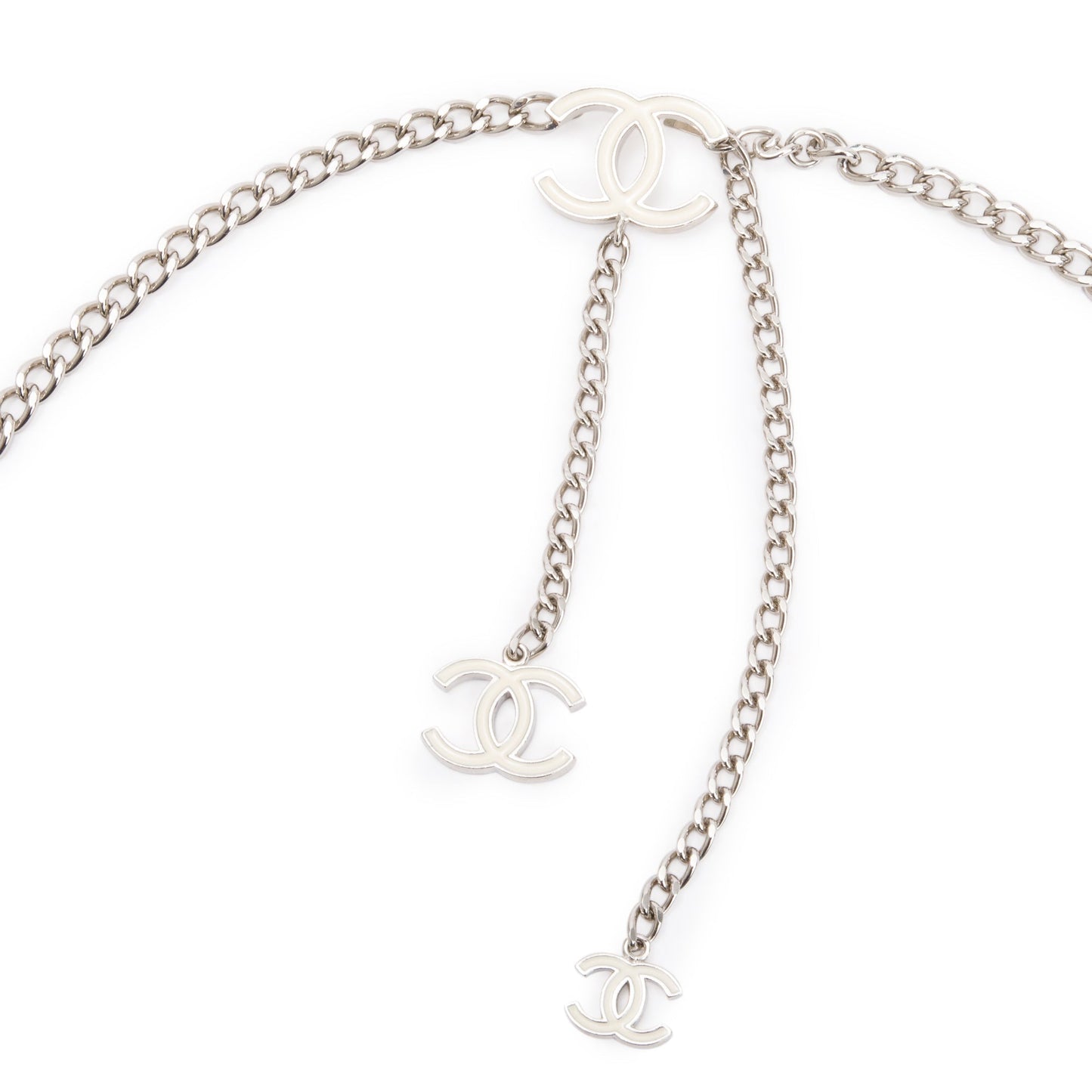 Chanel Palladium Plated Enamel CC Logo Chain-Link Belt