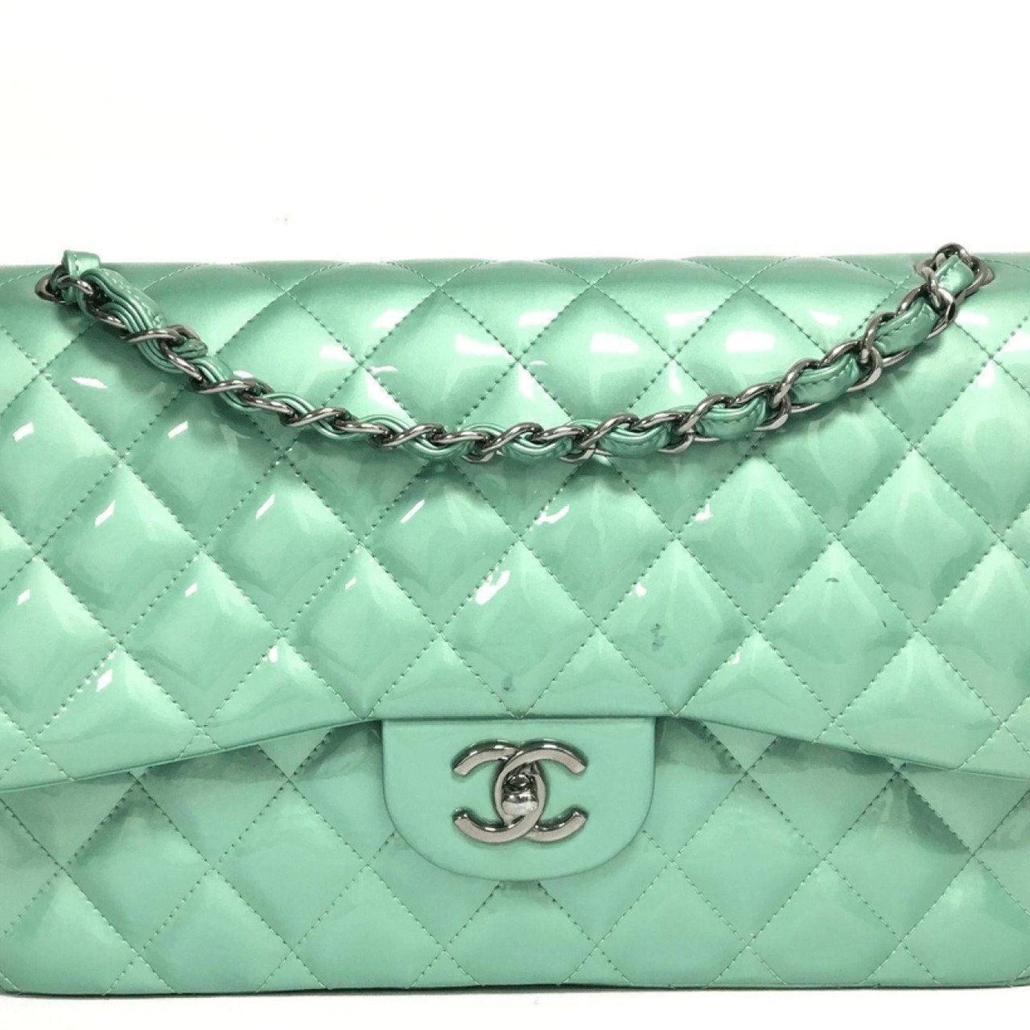Chanel Patent Green Classic Jumbo Double Flap Bag