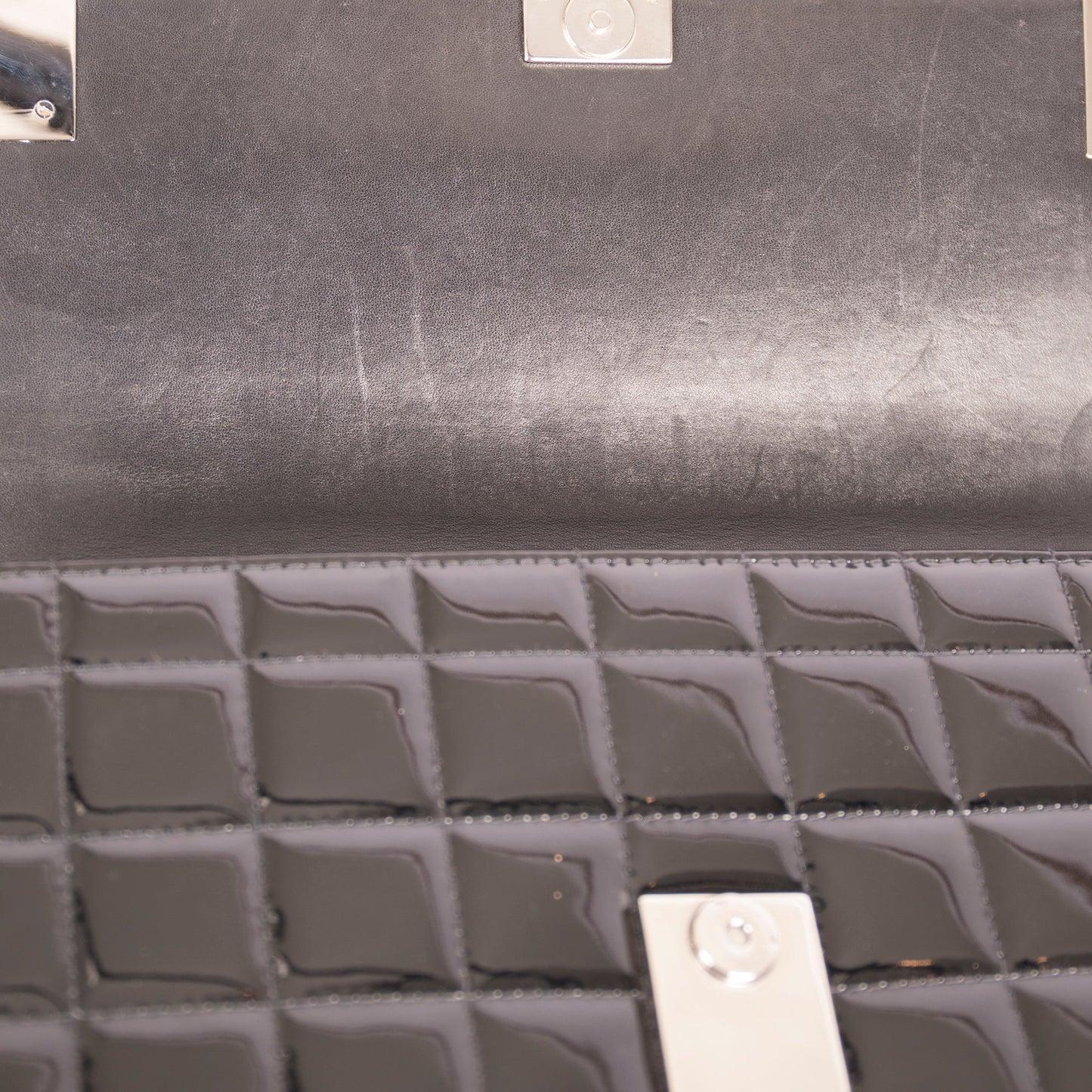Chanel Patent Leather Chocolate Bar Chain Clutch