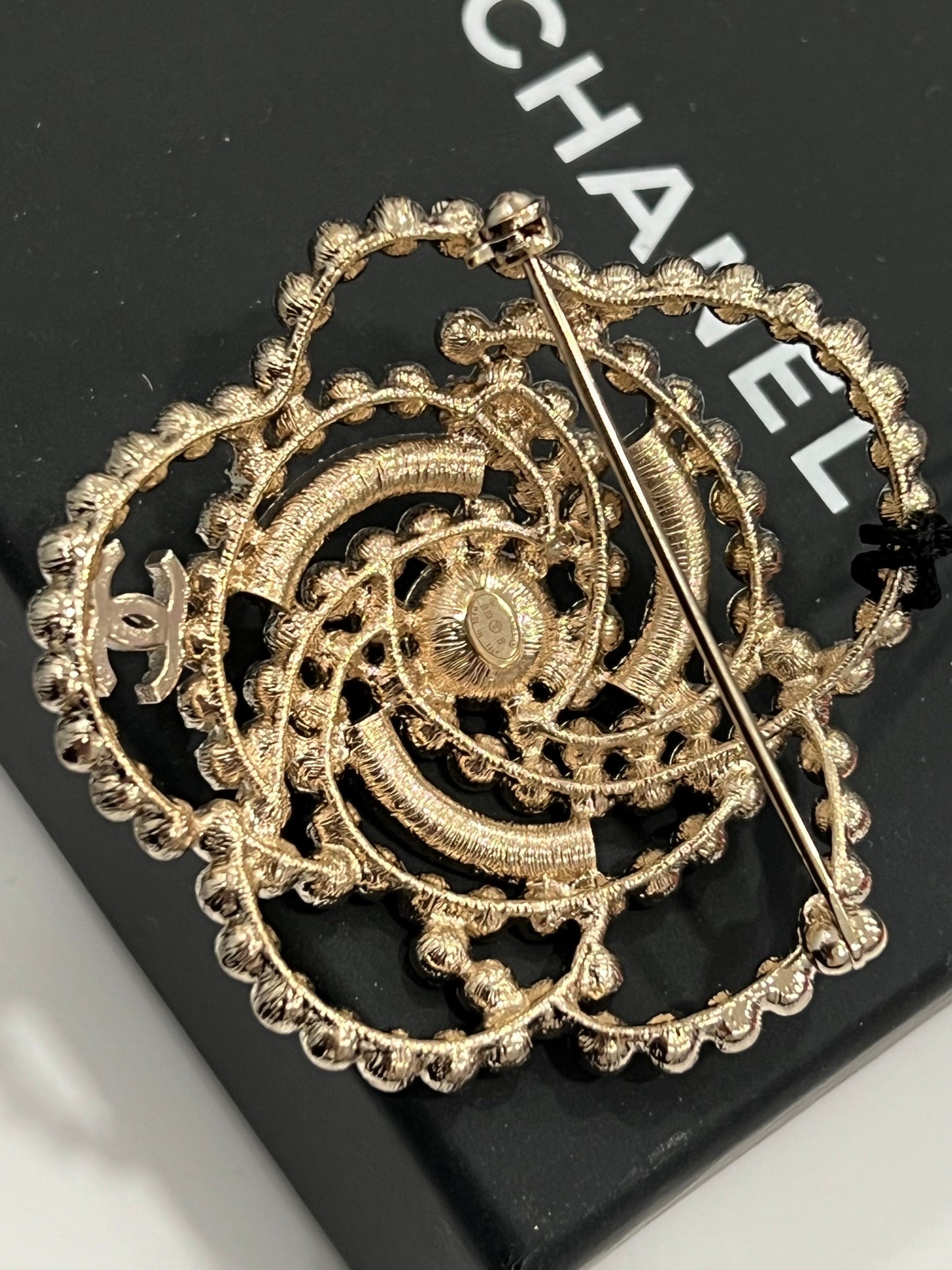 CHANEL CAMELLIA PEARL CRYSTAL LACE BROOCH