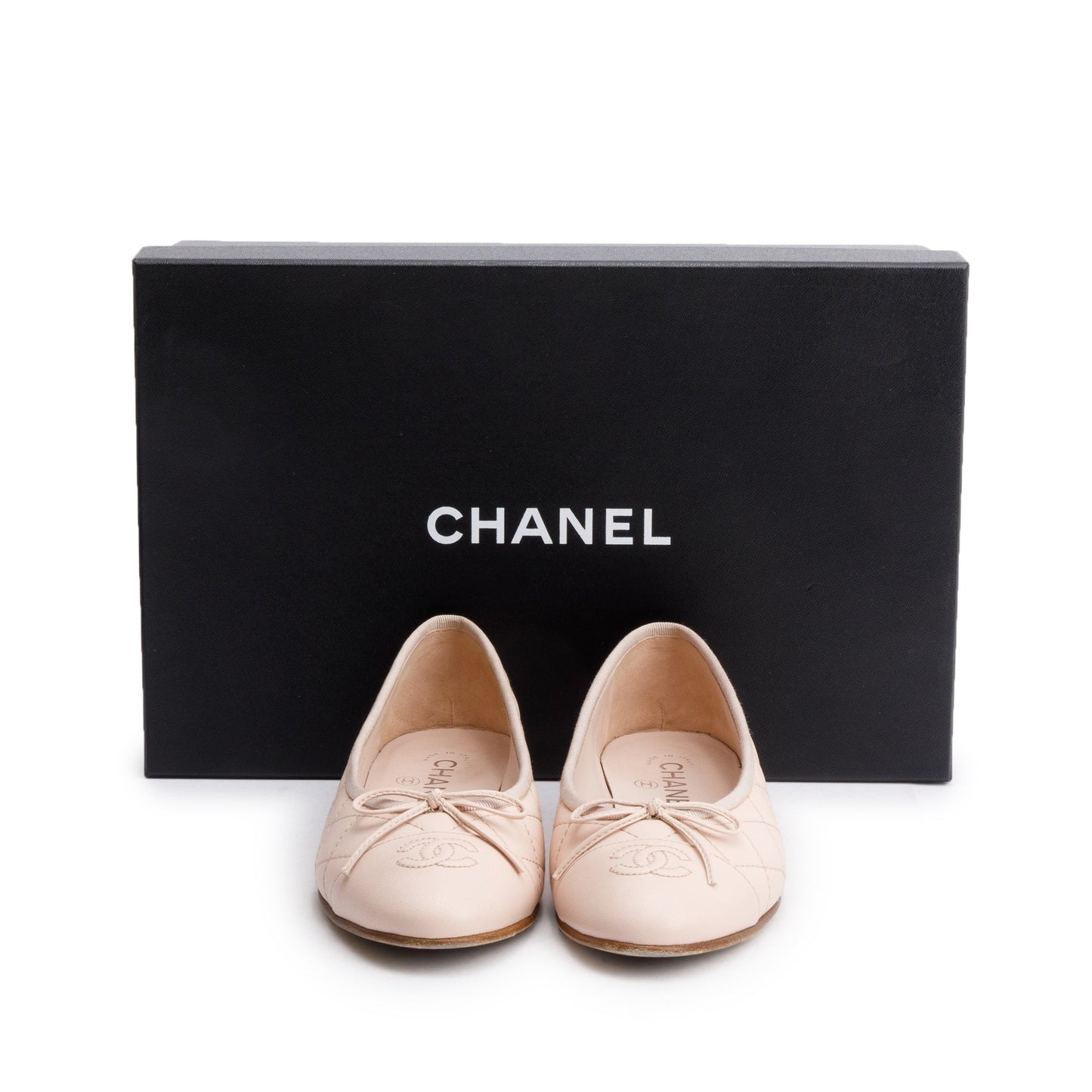 Chanel Pink Calfskin Leather Interlocking CC Logo Flats, Size 37
