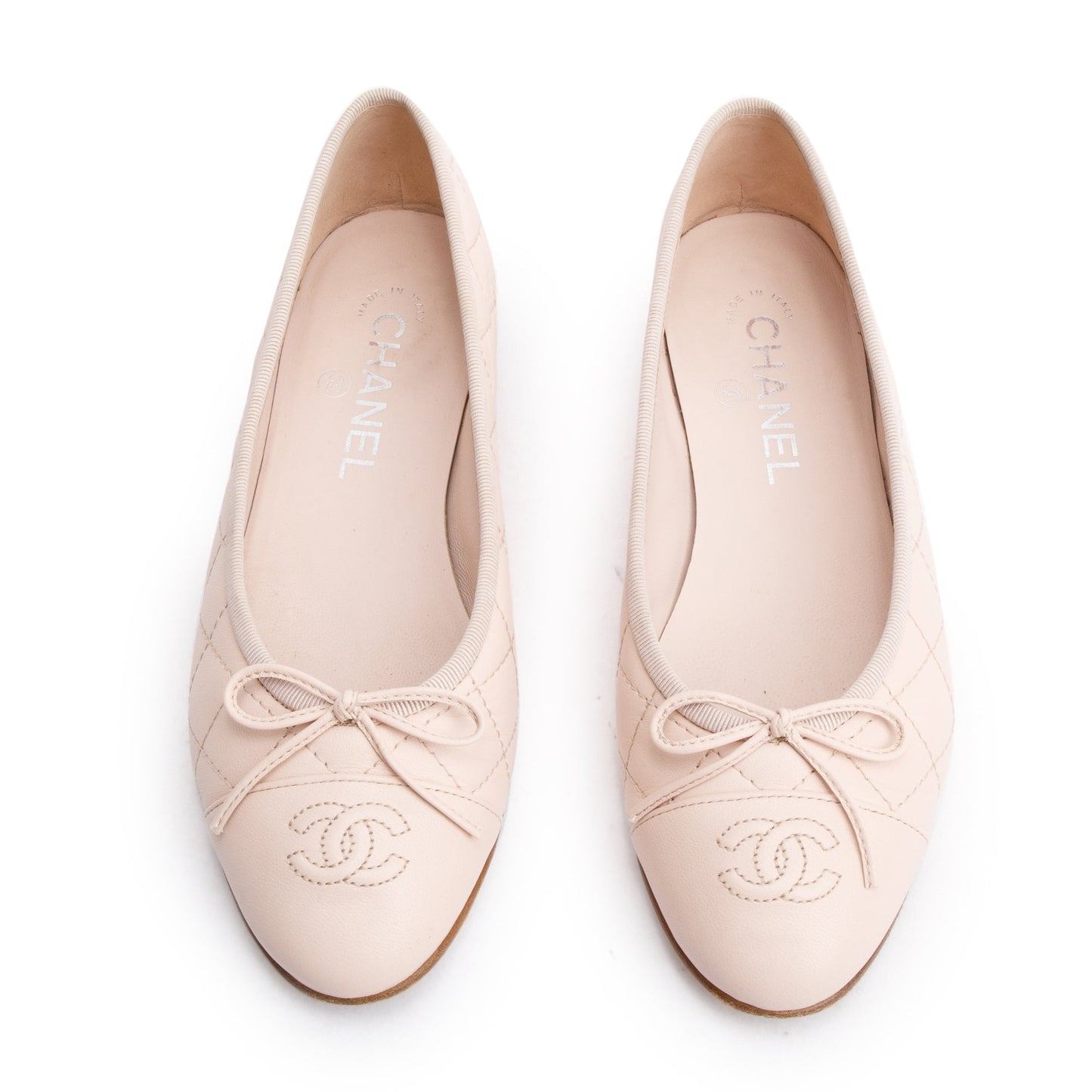 Chanel Pink Calfskin Leather Interlocking CC Logo Flats, Size 37