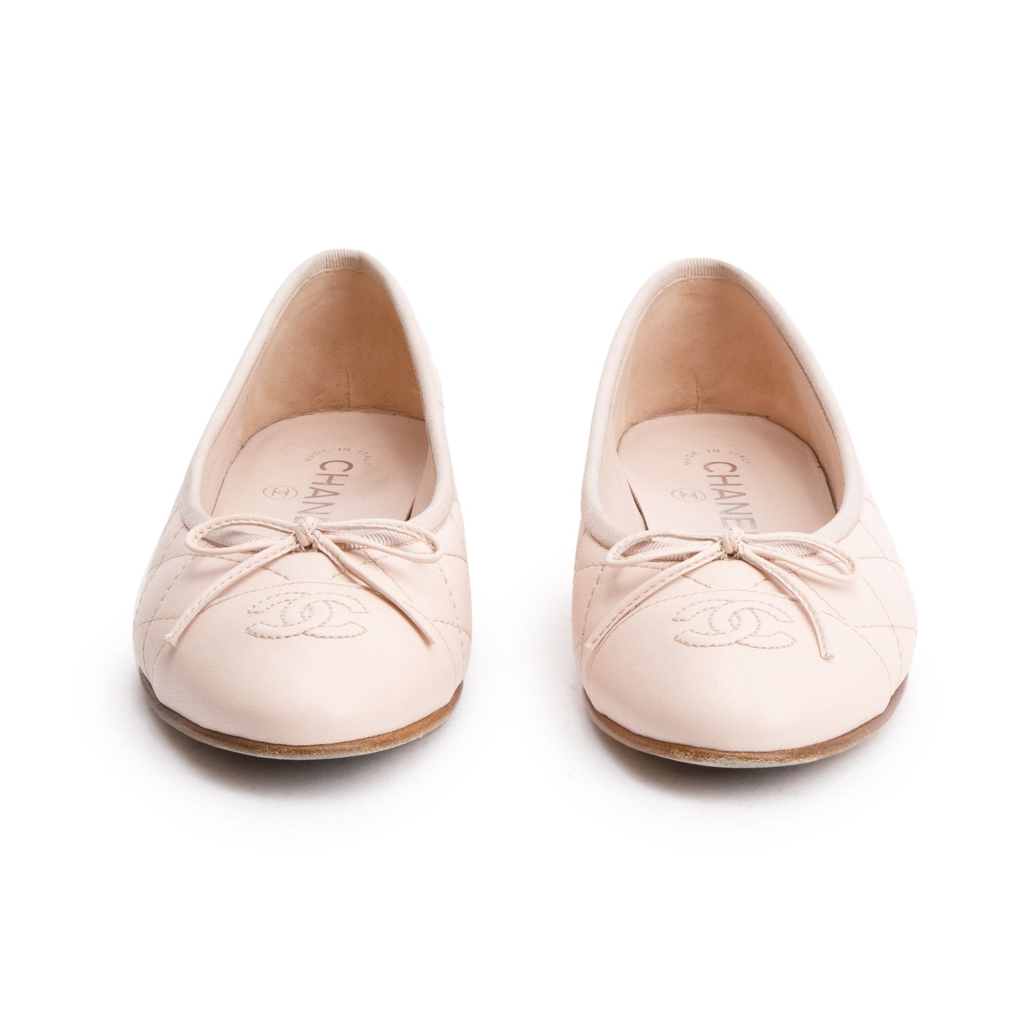 Chanel Pink Calfskin Leather Interlocking CC Logo Flats, Size 37