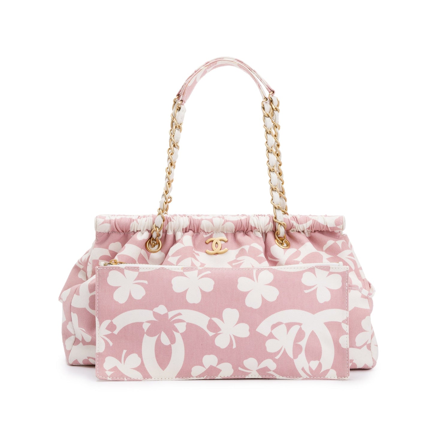 Chanel Pink Canvas Clover Print Frame Bag