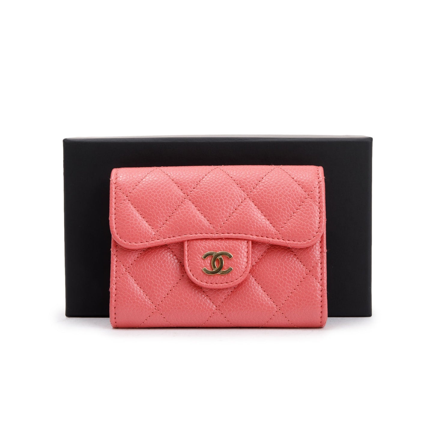 Chanel Pink Caviar Quilted Leather Flap Card Holder
