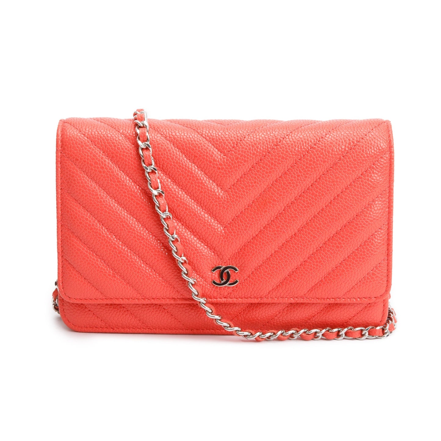 Chanel Pink Chevron Caviar Leather Classic Wallet on Chain