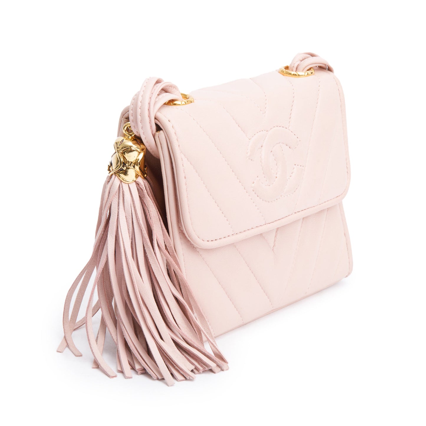 Chanel Pink Chevron Lambskin Leather Tassel Mini Flap Bag