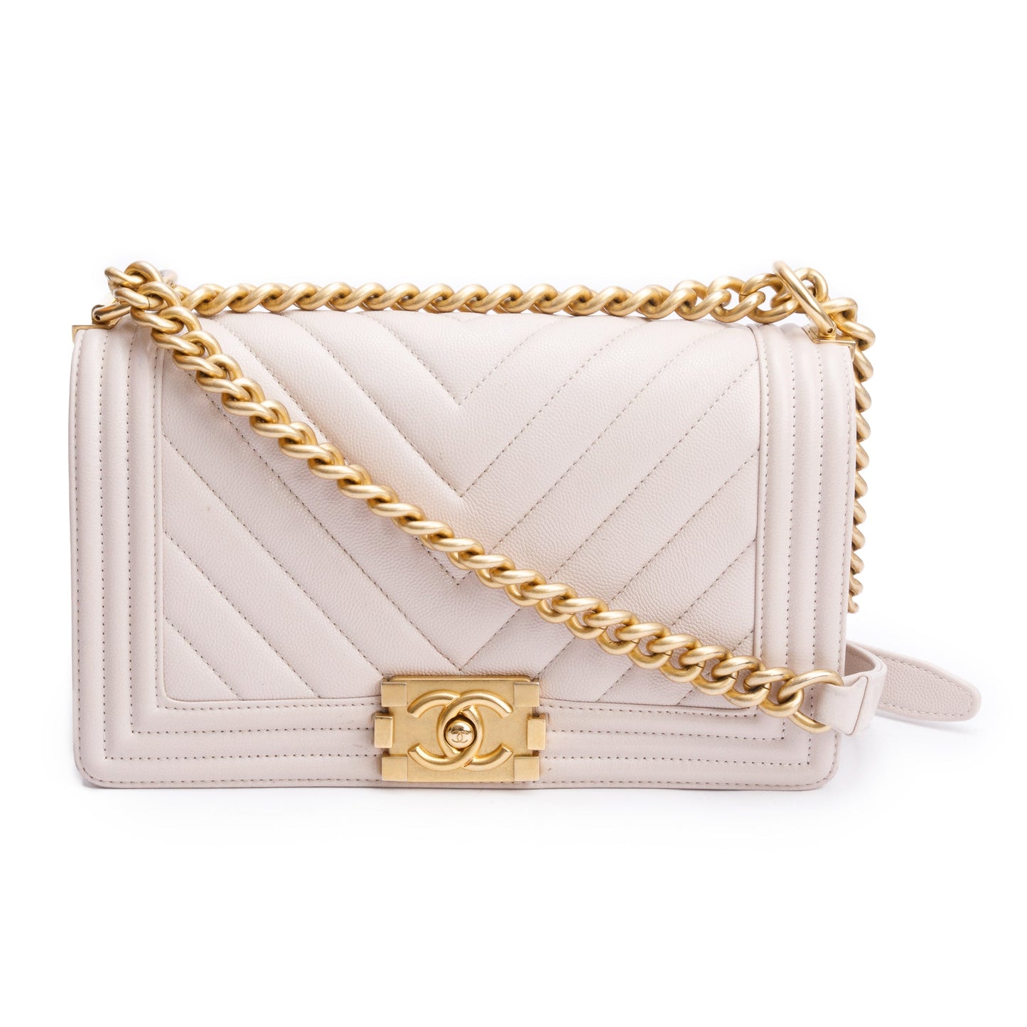 Chanel Pink Chevron Quilted Caviar Leather Medium Boy Bag