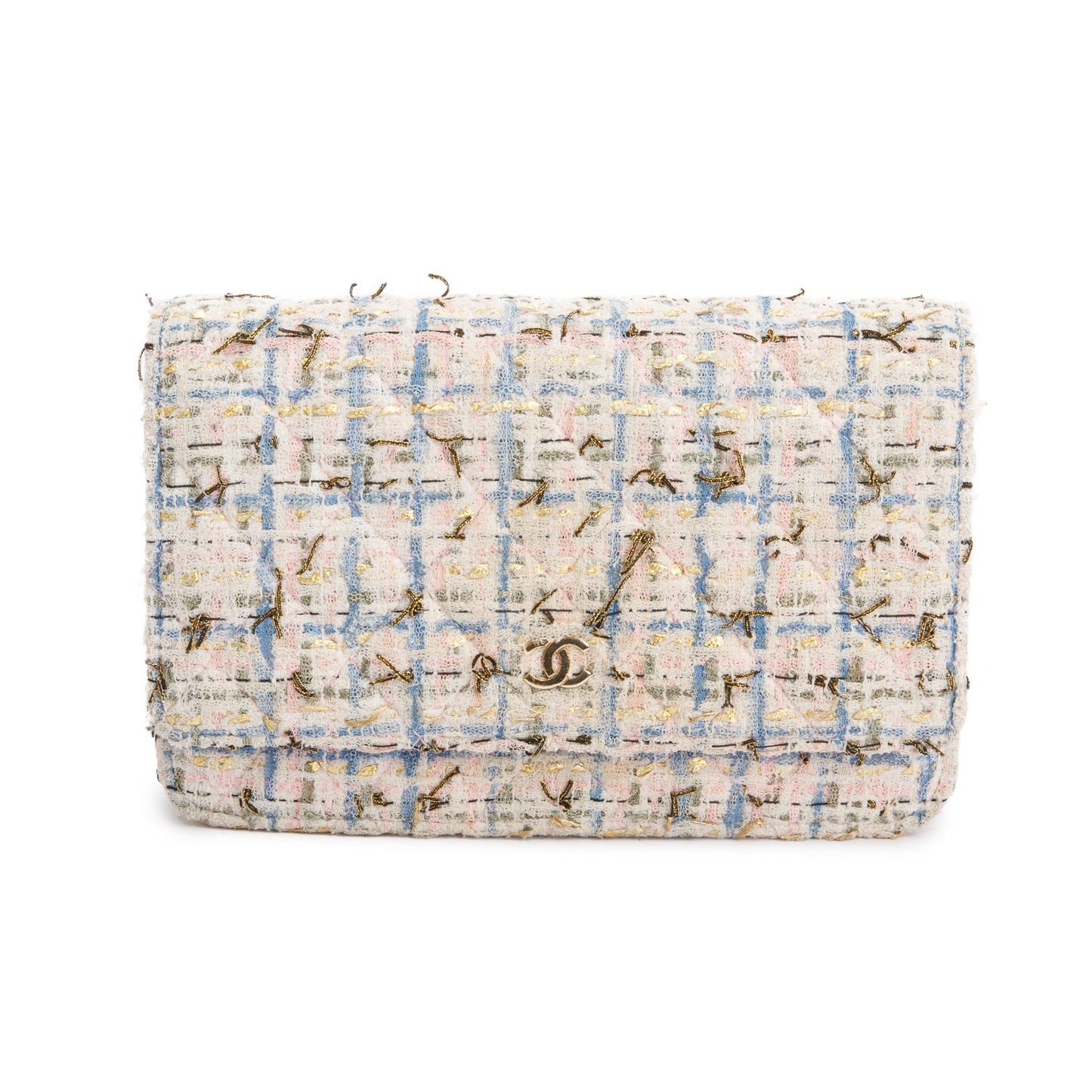 Chanel Pink Multicolor Tweed Classic Wallet On Chain