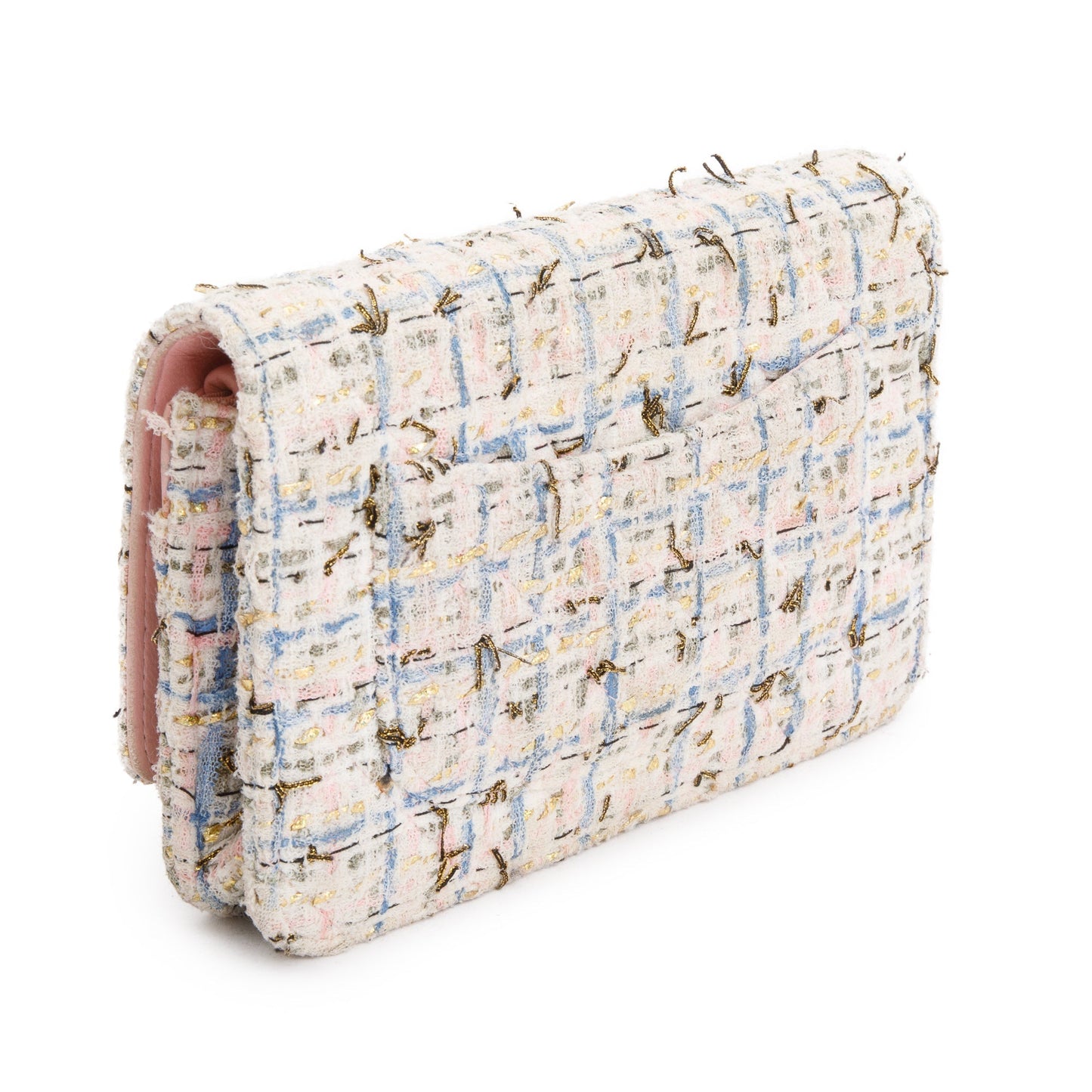 Chanel Pink Multicolor Tweed Classic Wallet On Chain