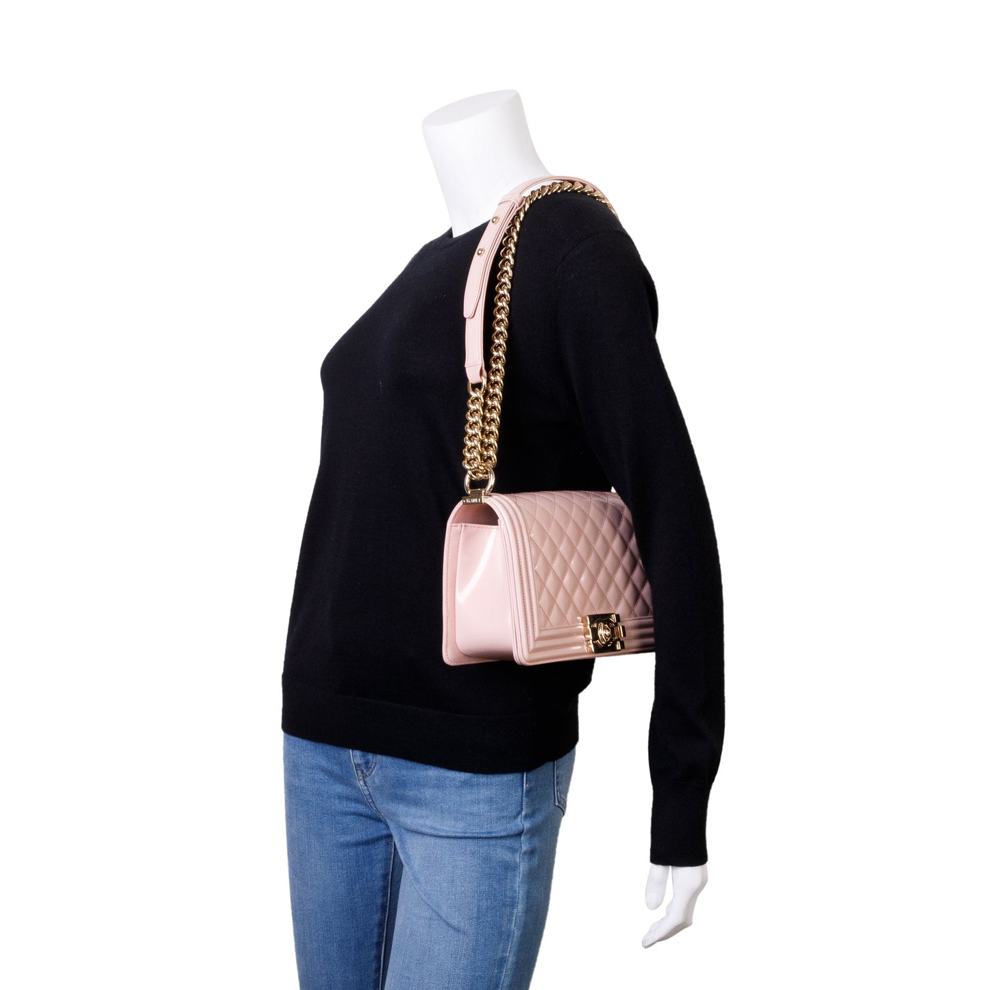 Chanel Pink Patent Leather Medium Boy Bag