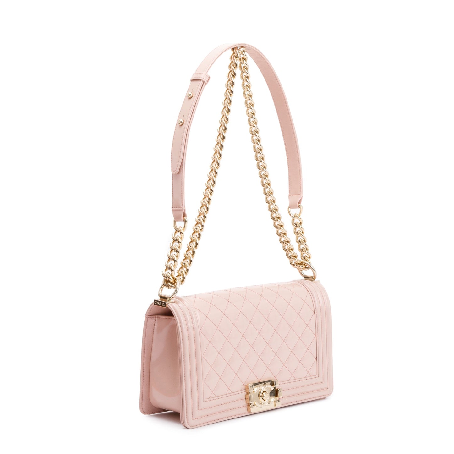 Chanel Pink Patent Leather Medium Boy Bag