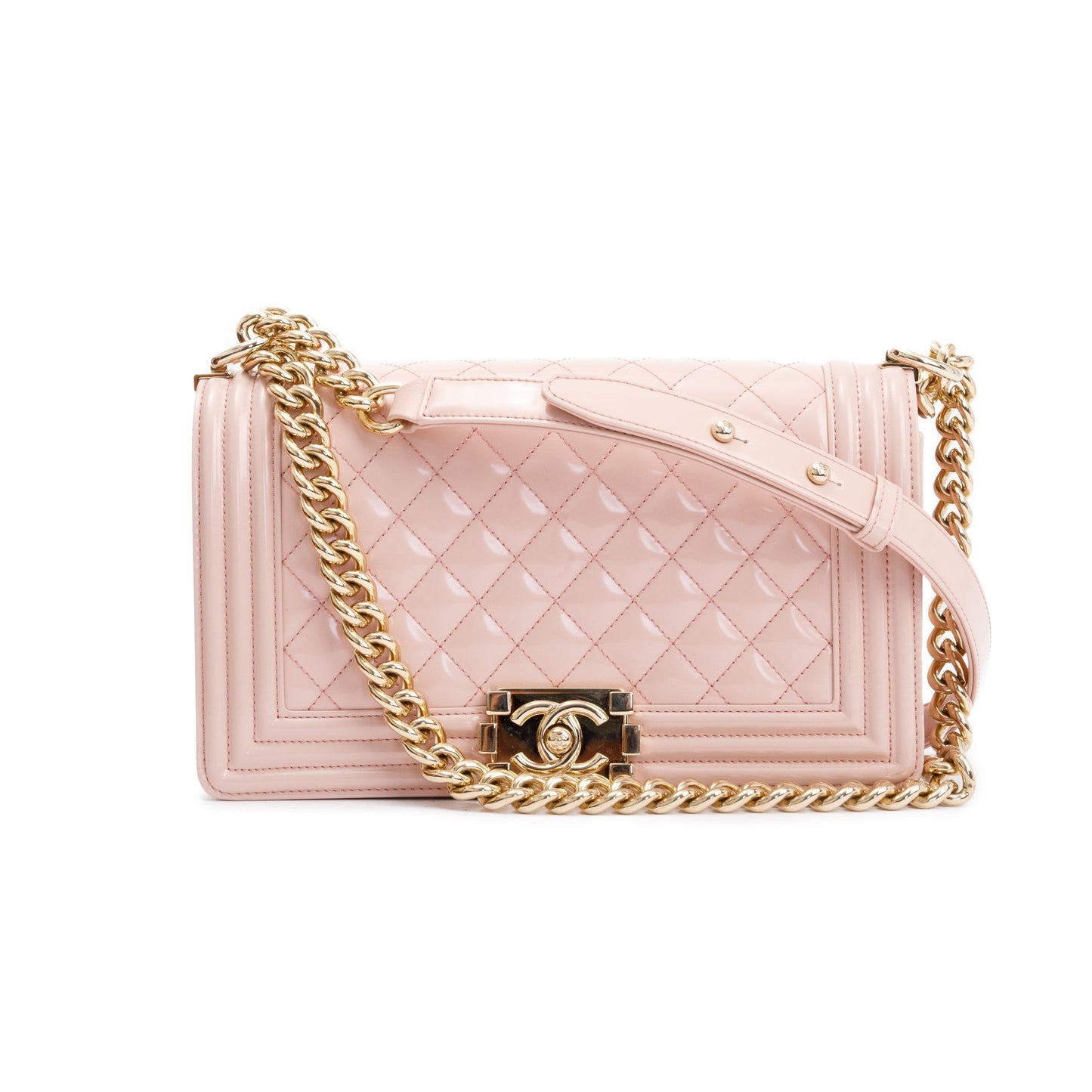Chanel Pink Patent Leather Medium Boy Bag