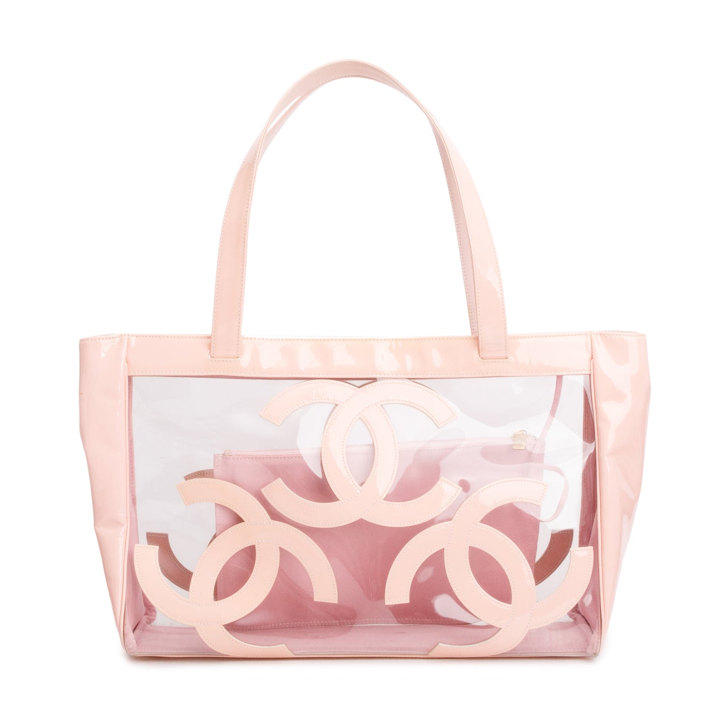 Chanel Pink Patent Leather Transparent PVC Triple CC Logo Tote