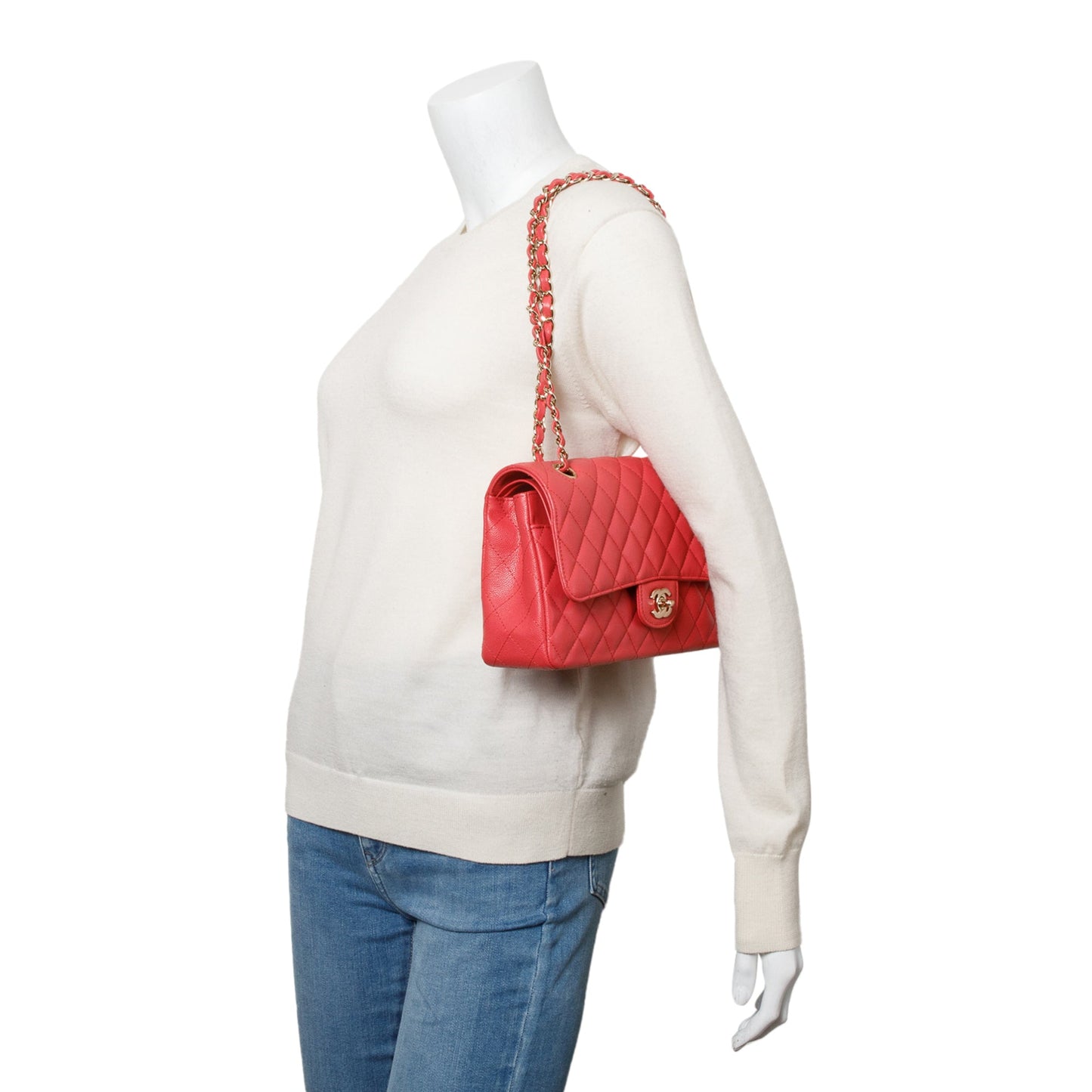 Chanel Pink Quilted Caviar Leather Classic Medium Double Flap Bag