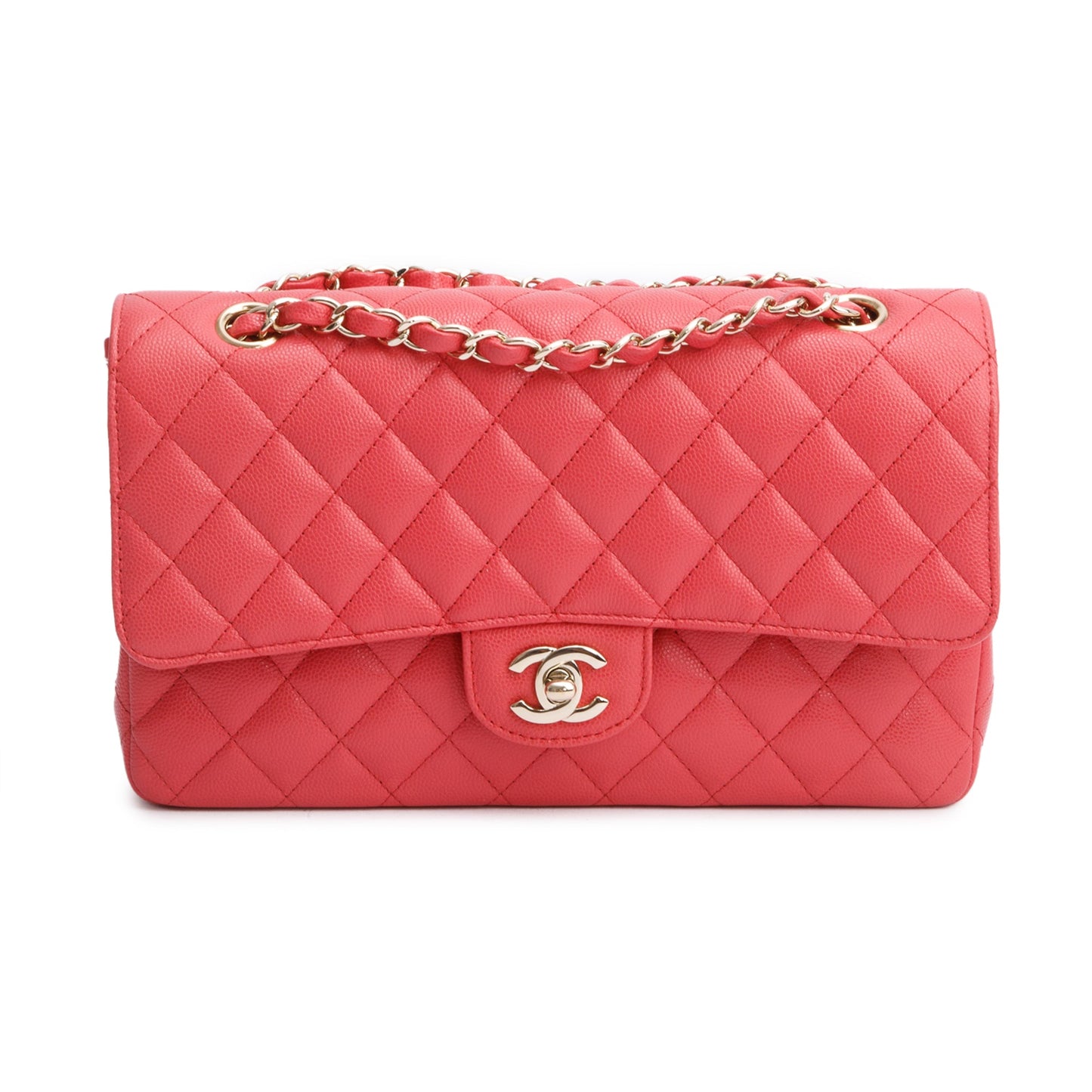 Chanel Pink Quilted Caviar Leather Classic Medium Double Flap Bag