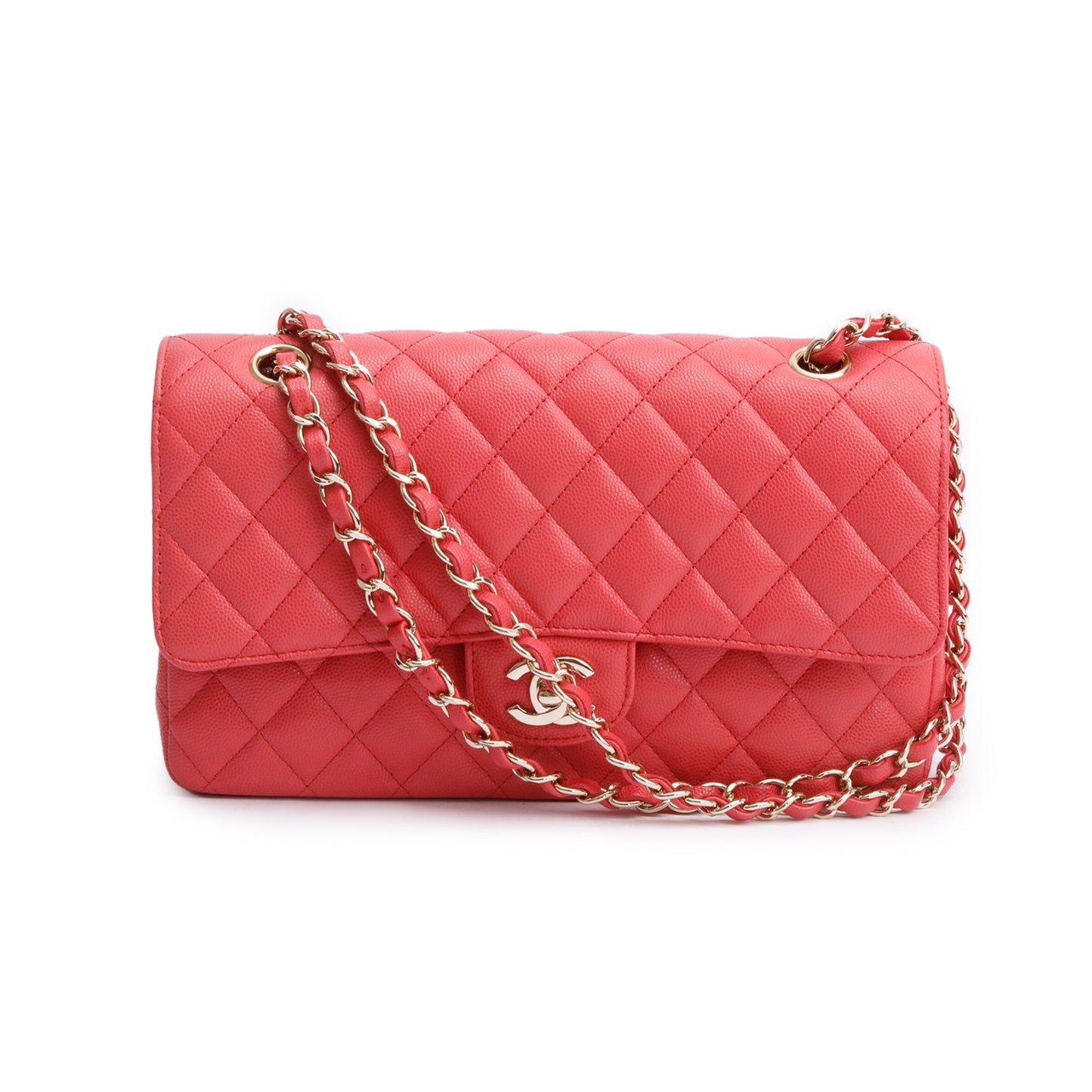 Chanel Pink Quilted Caviar Leather Classic Medium Double Flap Bag