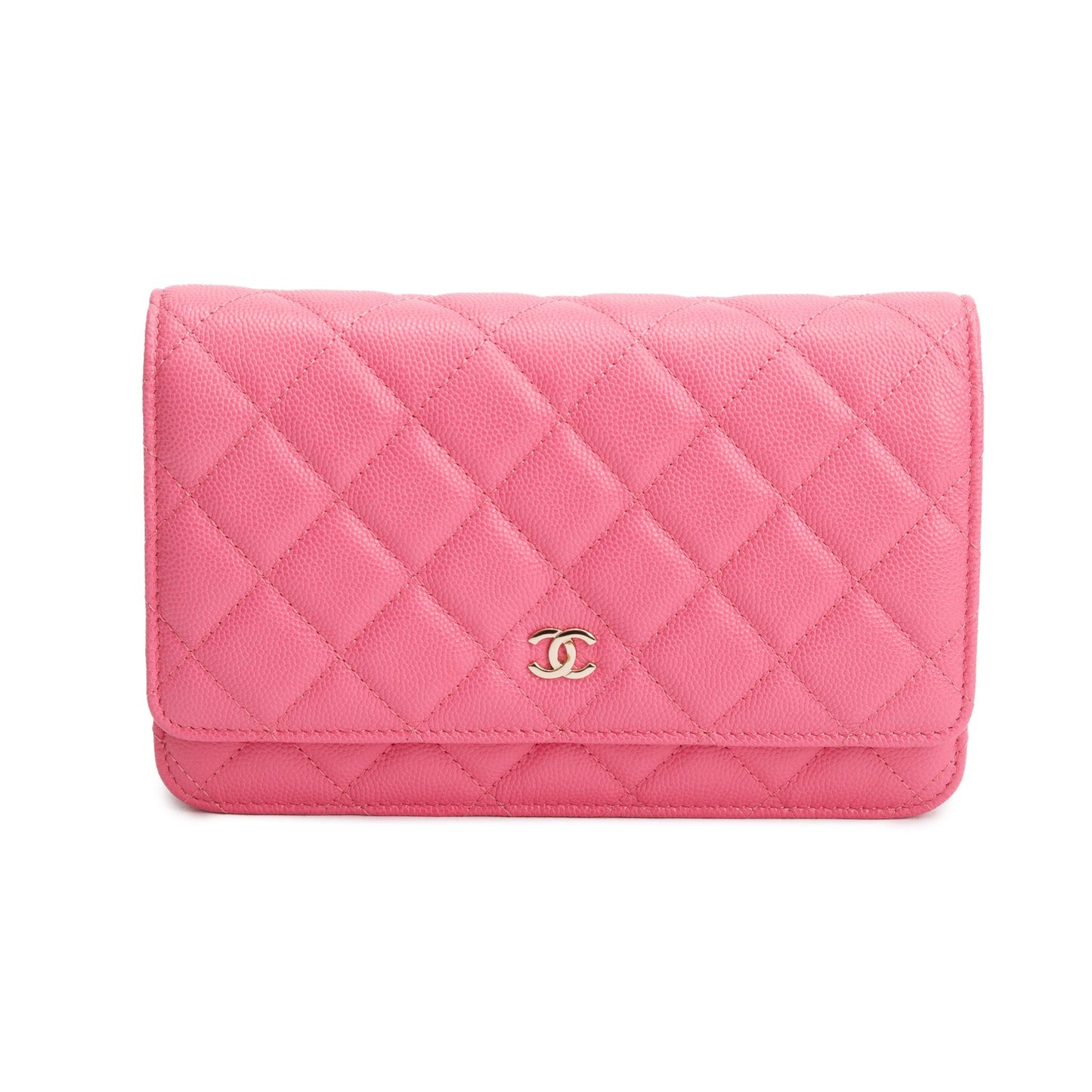 Chanel Pink Quilted Caviar Leather Classic Wallet on Chain