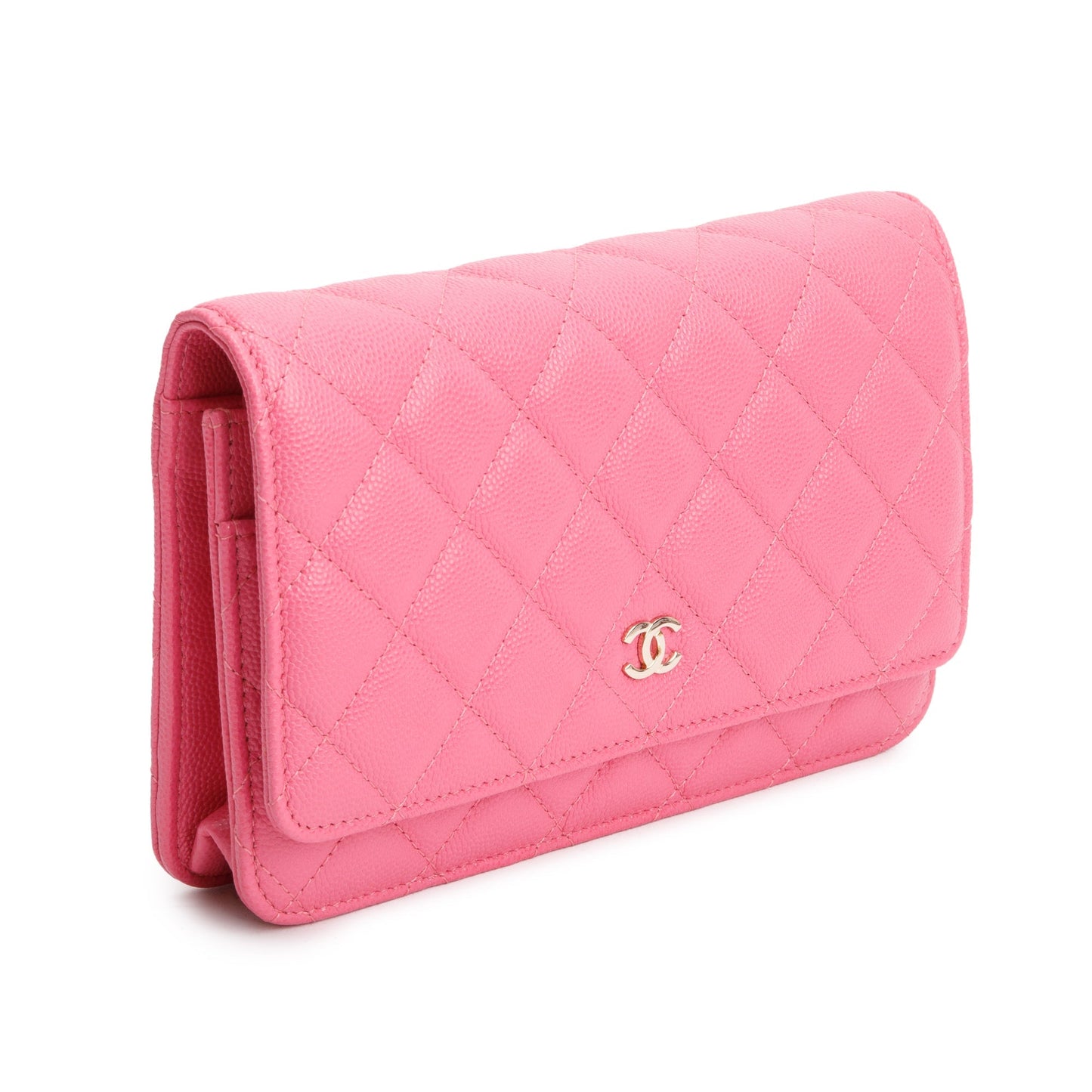 Chanel Pink Quilted Caviar Leather Classic Wallet on Chain
