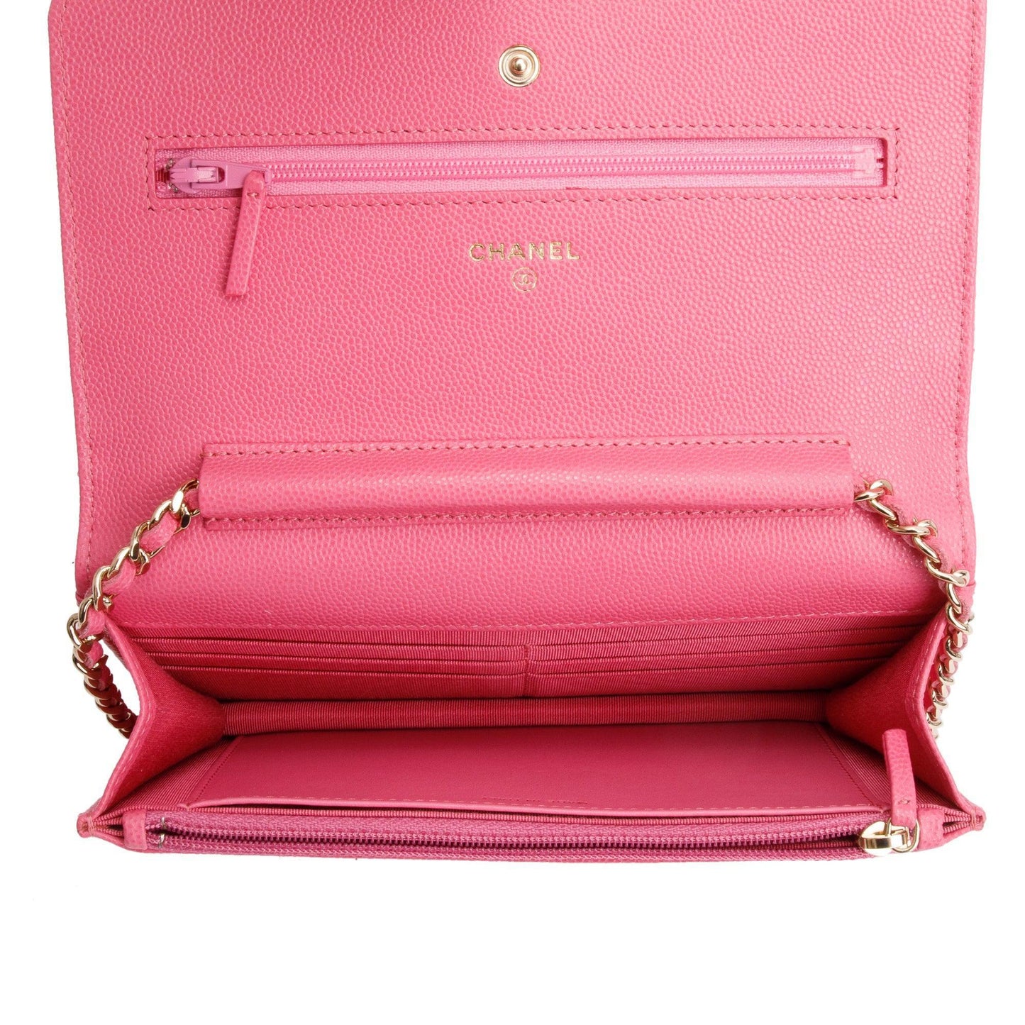 Chanel Pink Quilted Caviar Leather Classic Wallet on Chain