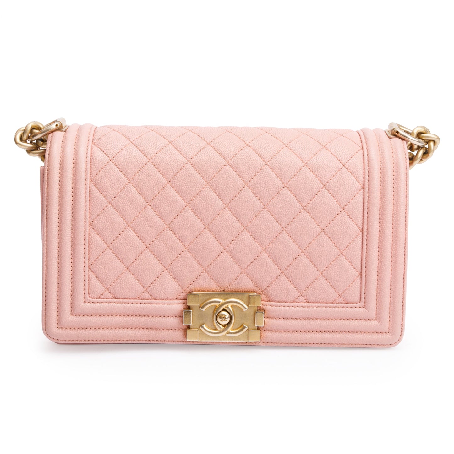 Chanel Pink Quilted Caviar Leather Medium Boy Bag