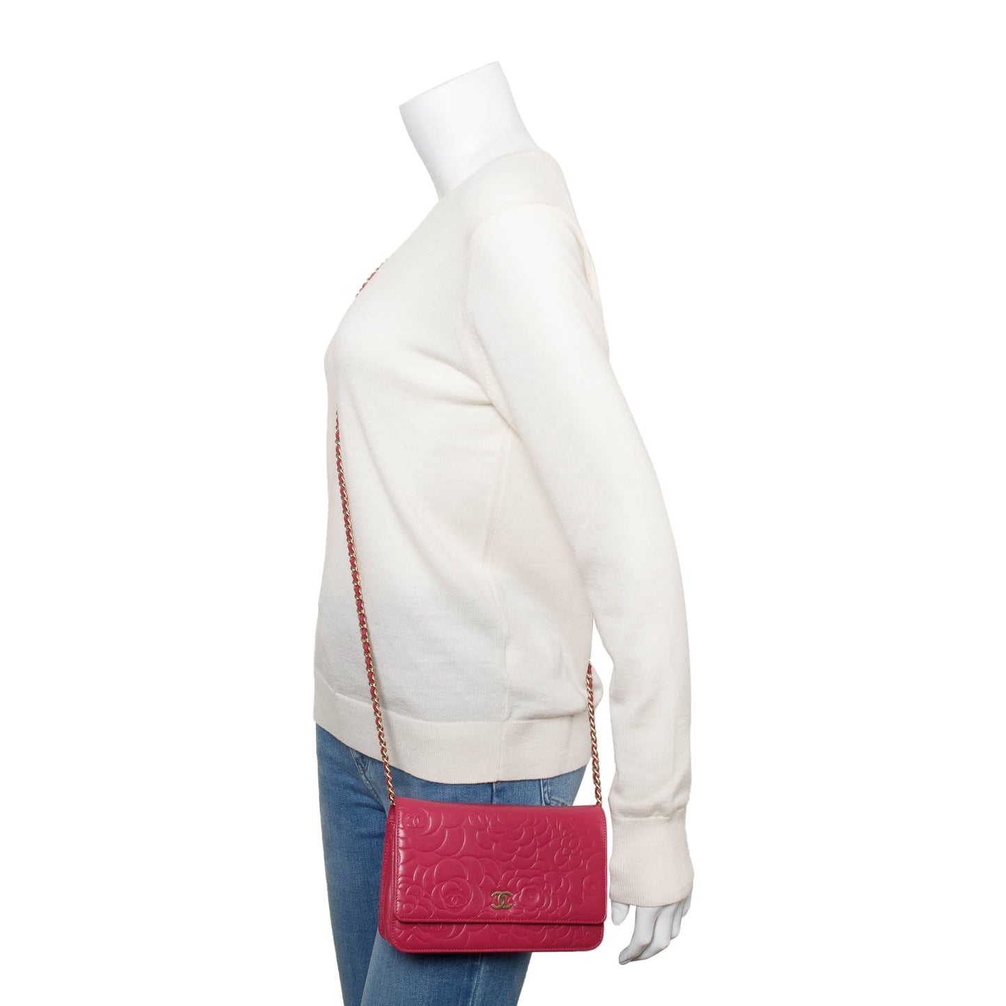 Chanel Pink Quilted Lambskin Leather Camellia Classic Wallet on Chain