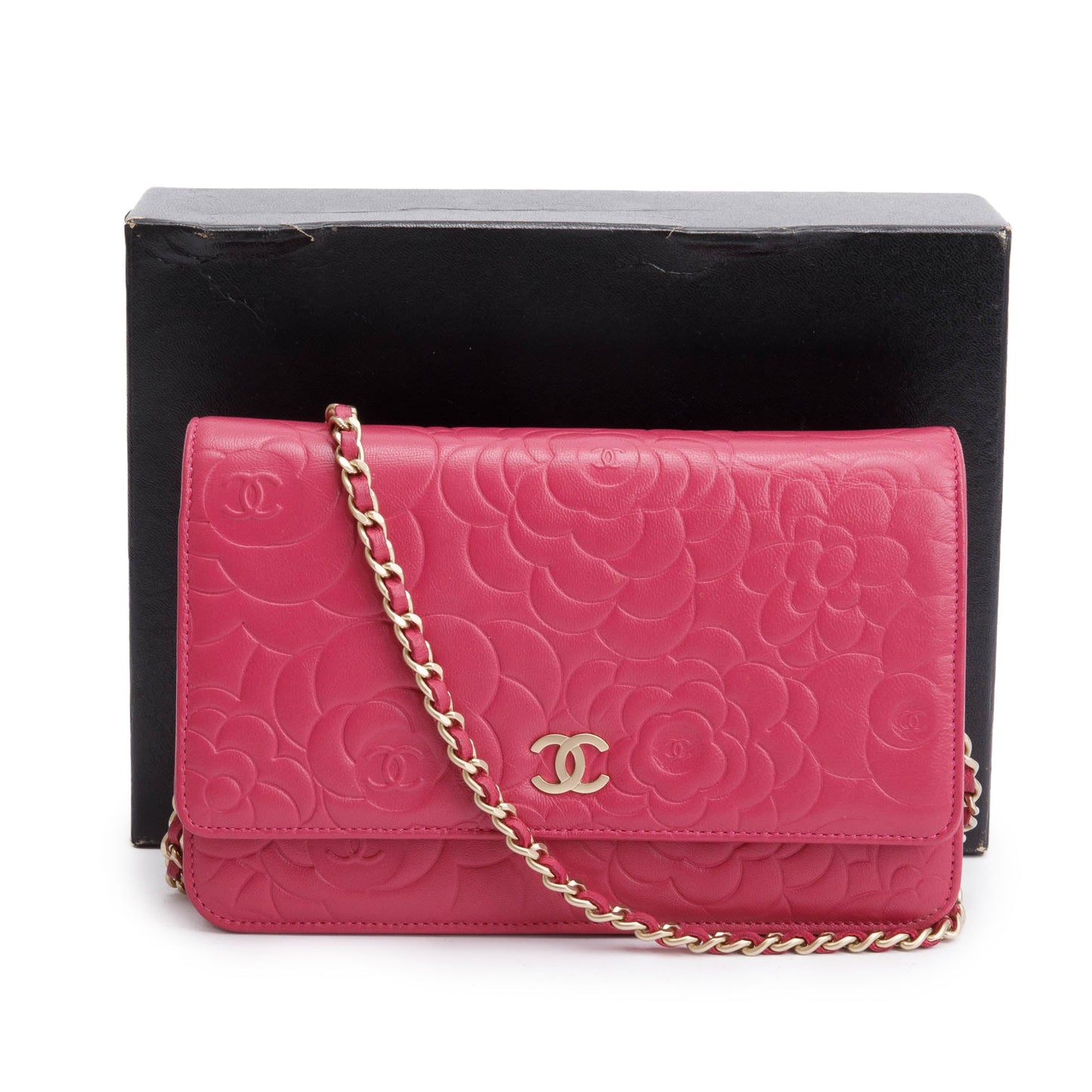 Chanel Pink Quilted Lambskin Leather Camellia Classic Wallet on Chain
