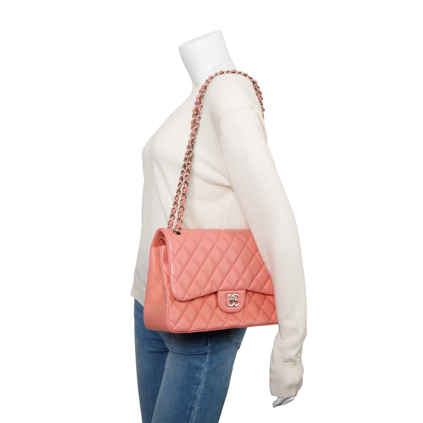 Chanel Pink Quilted Lambskin Leather Classic Jumbo Double Flap Bag