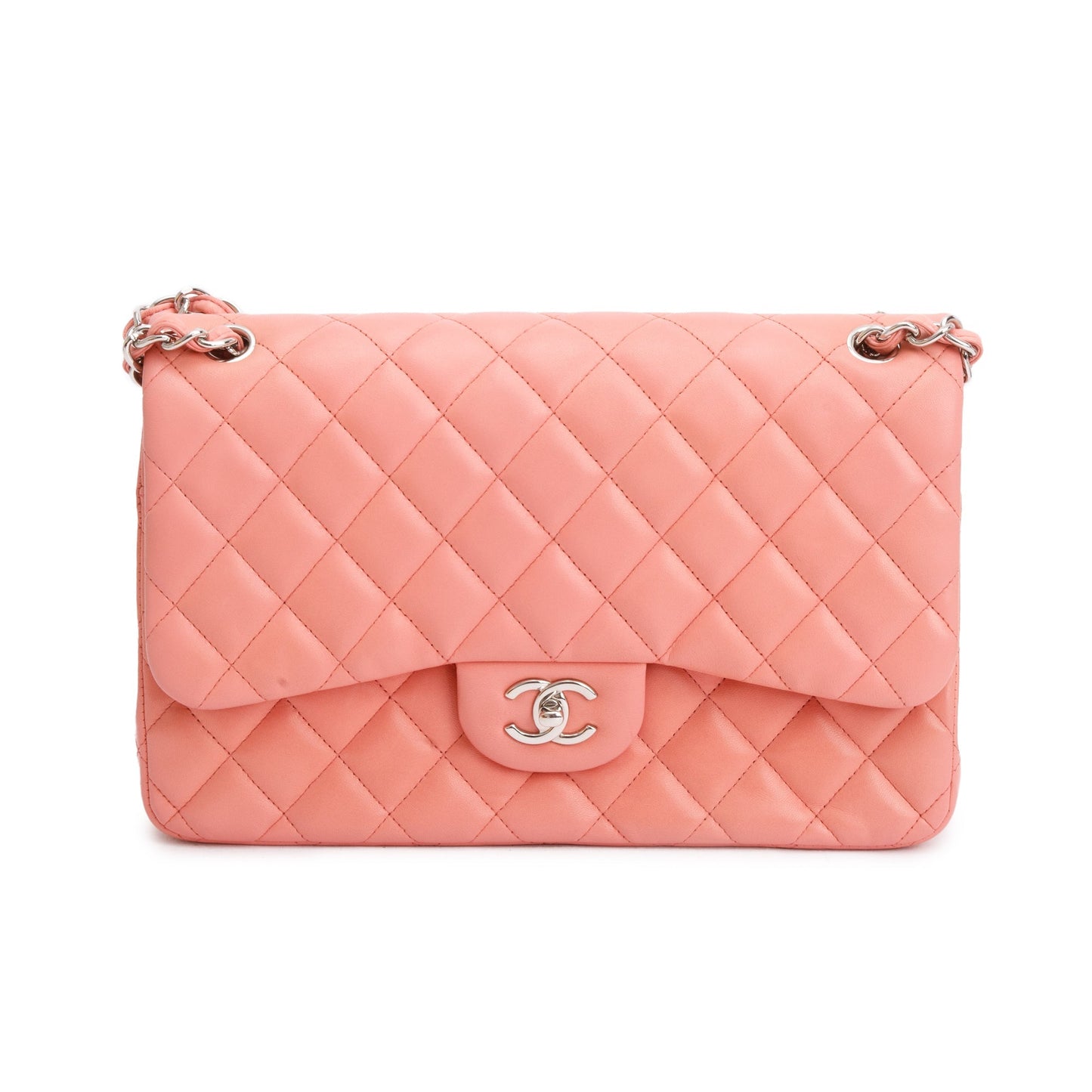 Chanel Pink Quilted Lambskin Leather Classic Jumbo Double Flap Bag