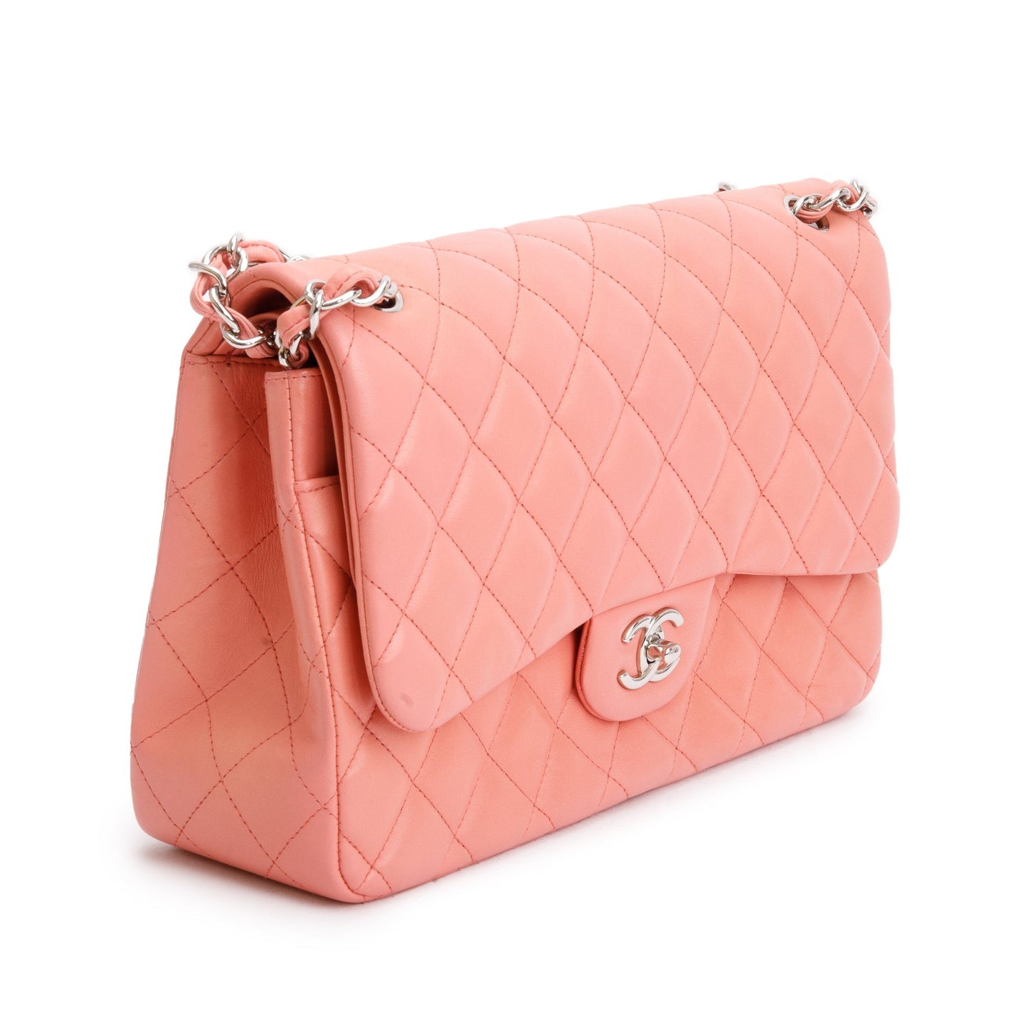 Chanel Pink Quilted Lambskin Leather Classic Jumbo Double Flap Bag