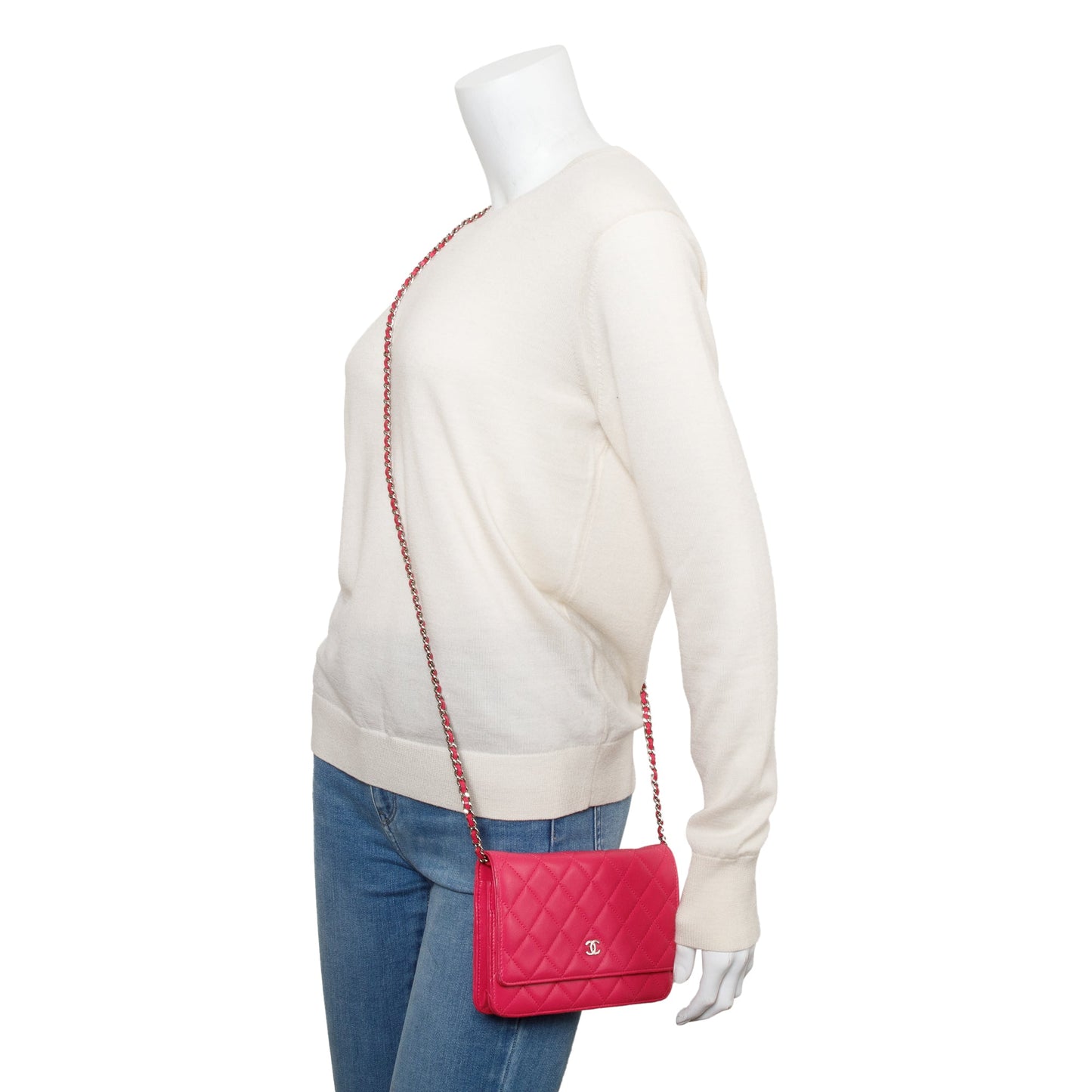 Chanel Pink Quilted Lambskin Leather Classic Wallet on Chain