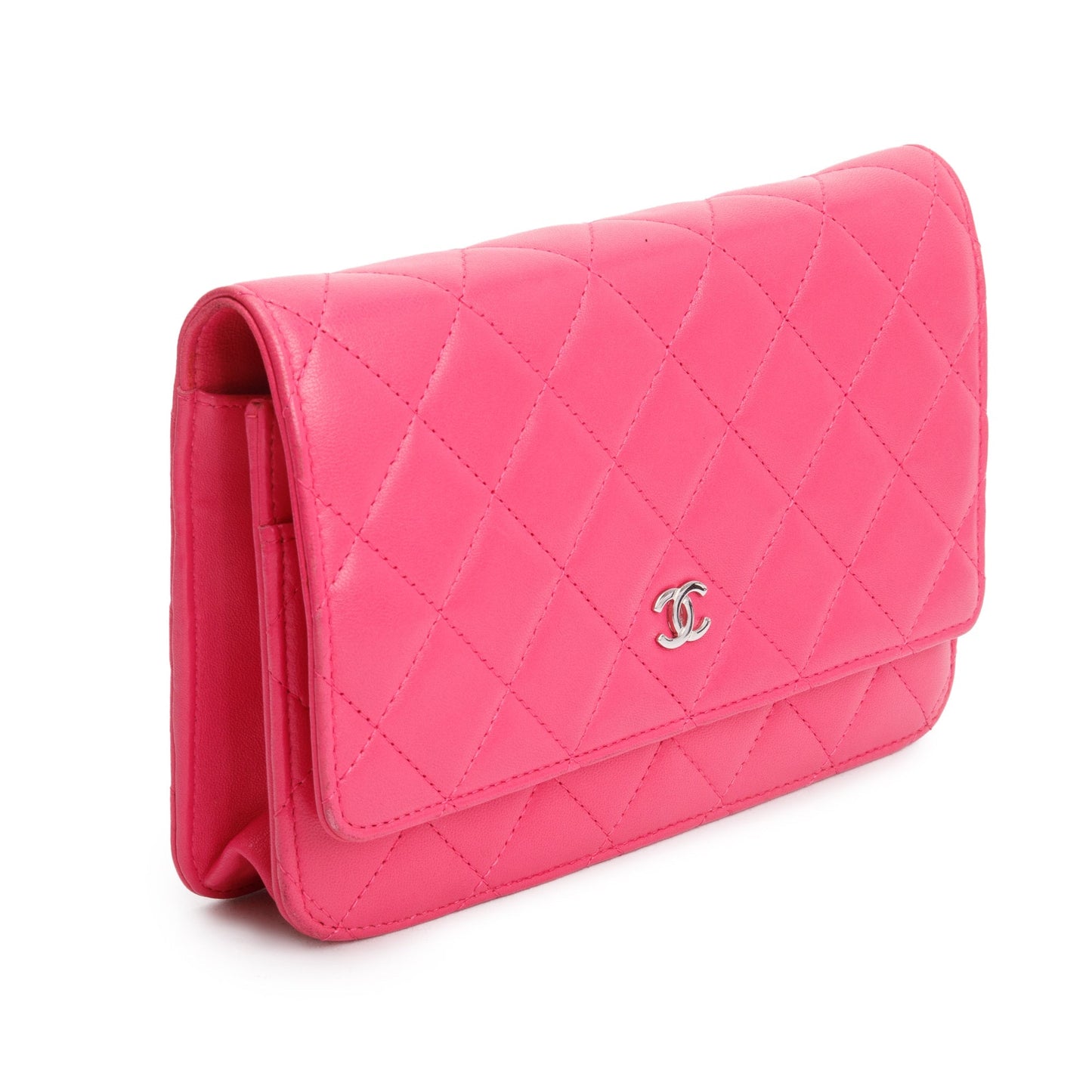 Chanel Pink Quilted Lambskin Leather Classic Wallet on Chain
