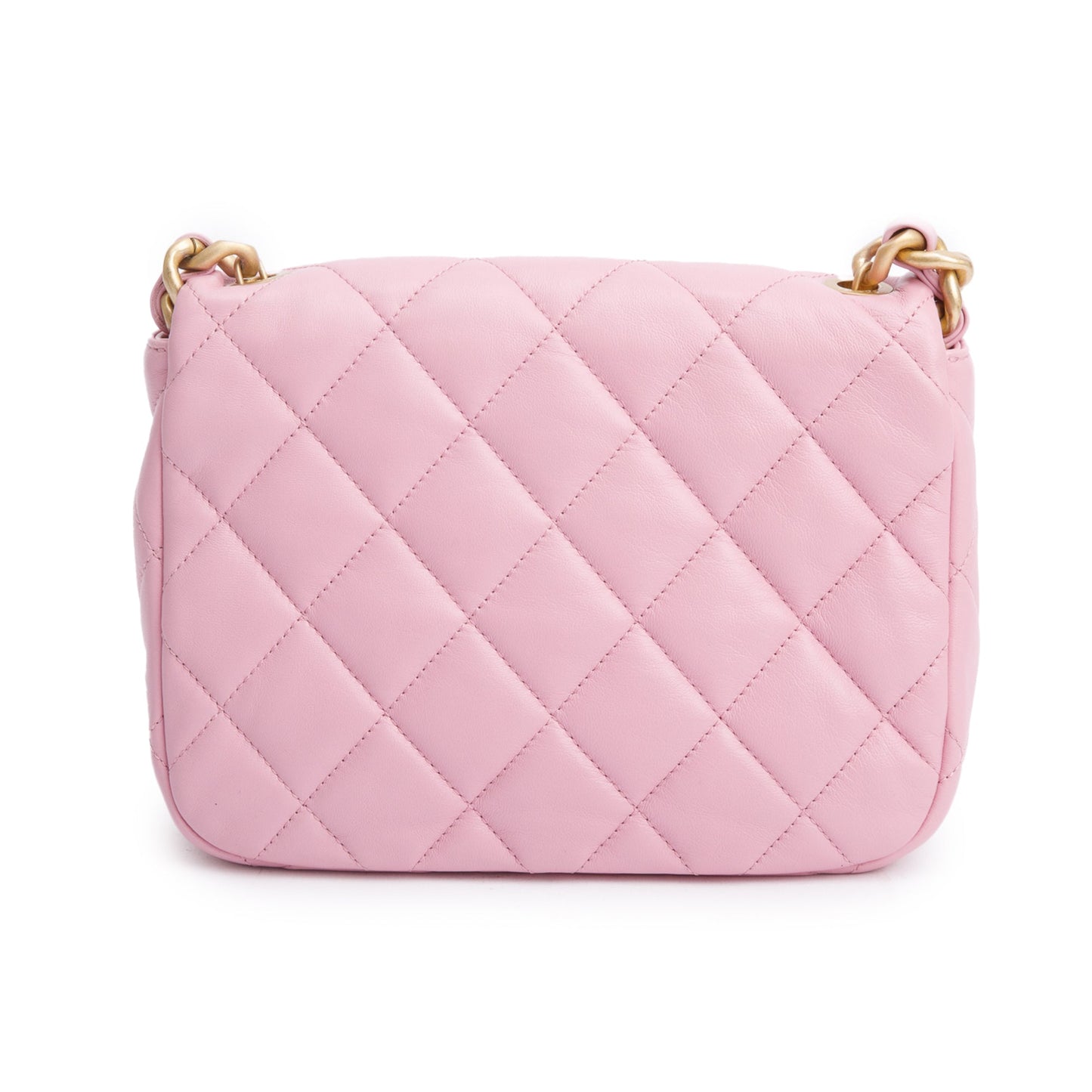 Chanel Pink Quilted  Lambskin Leather Small Lacquered Chain Flap Bag
