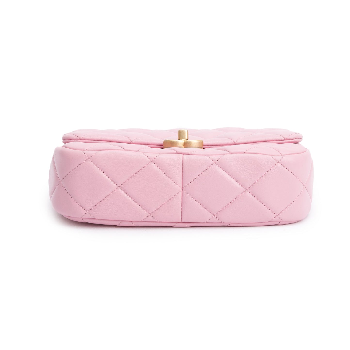 Chanel Pink Quilted  Lambskin Leather Small Lacquered Chain Flap Bag